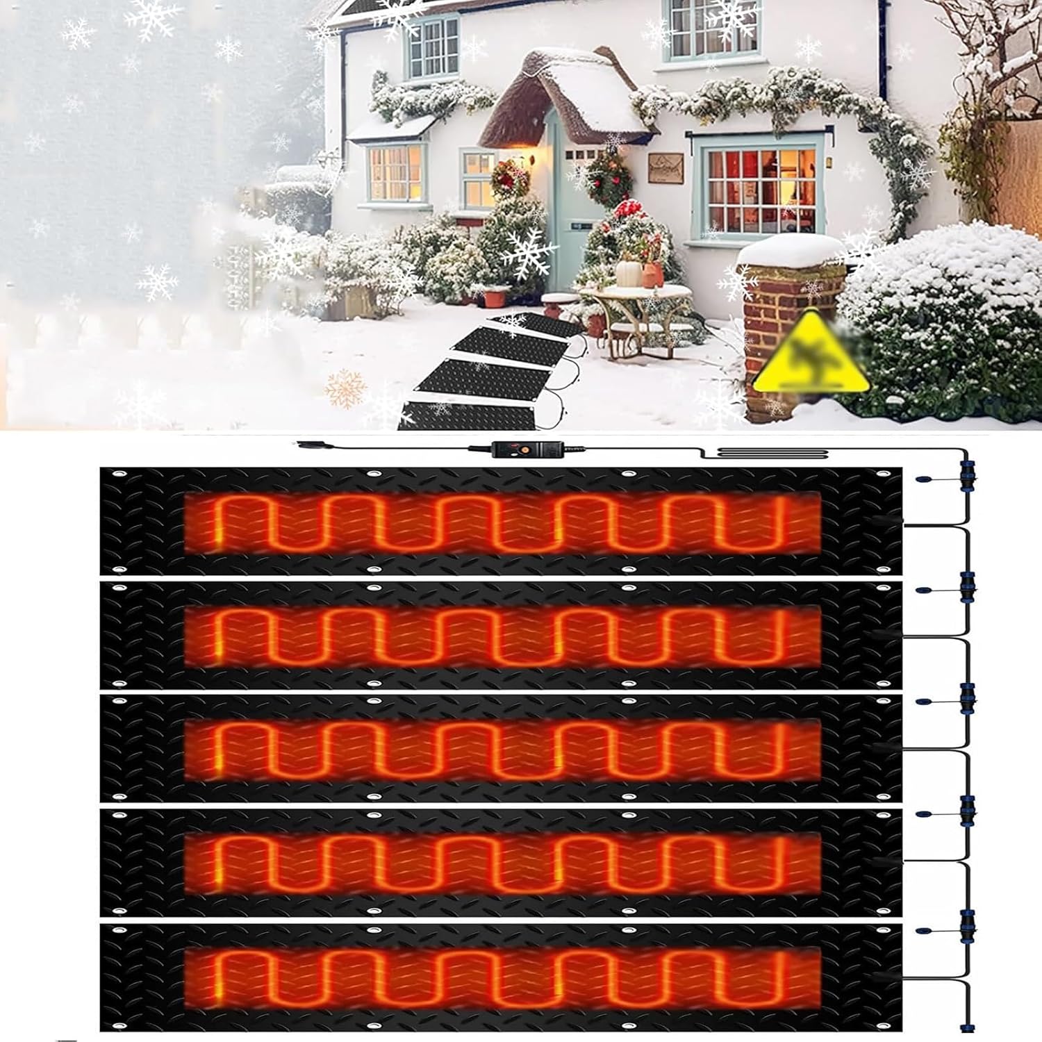 Snow Melting mats, Snow Melting mats Outdoor Driveway, Slip-Proof Heated Snow Melting Mat, w/Power Cord, Slip-Proof Design for Extra Traction, Winter Outdoor Snow Ma,5 Pcs-40x160cm/15.7x63in