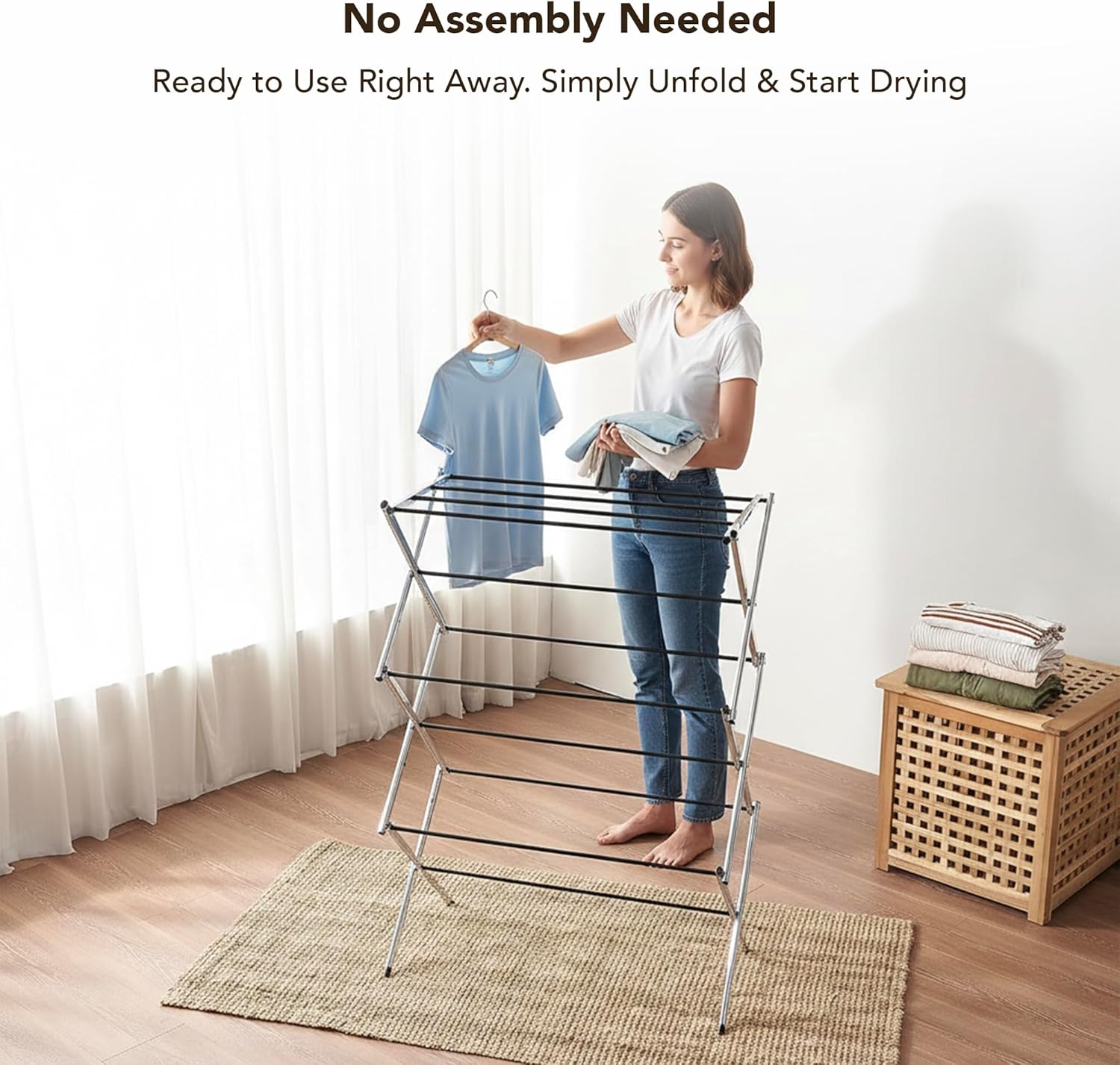 Displays By Jack Portable Collapsible Clothing Dryer Rack, Foldable Drying Rack for Clothes, Lingerie, Towels, Linens, Laundry Home Apartment Must Haves, Metal Chrome Finish