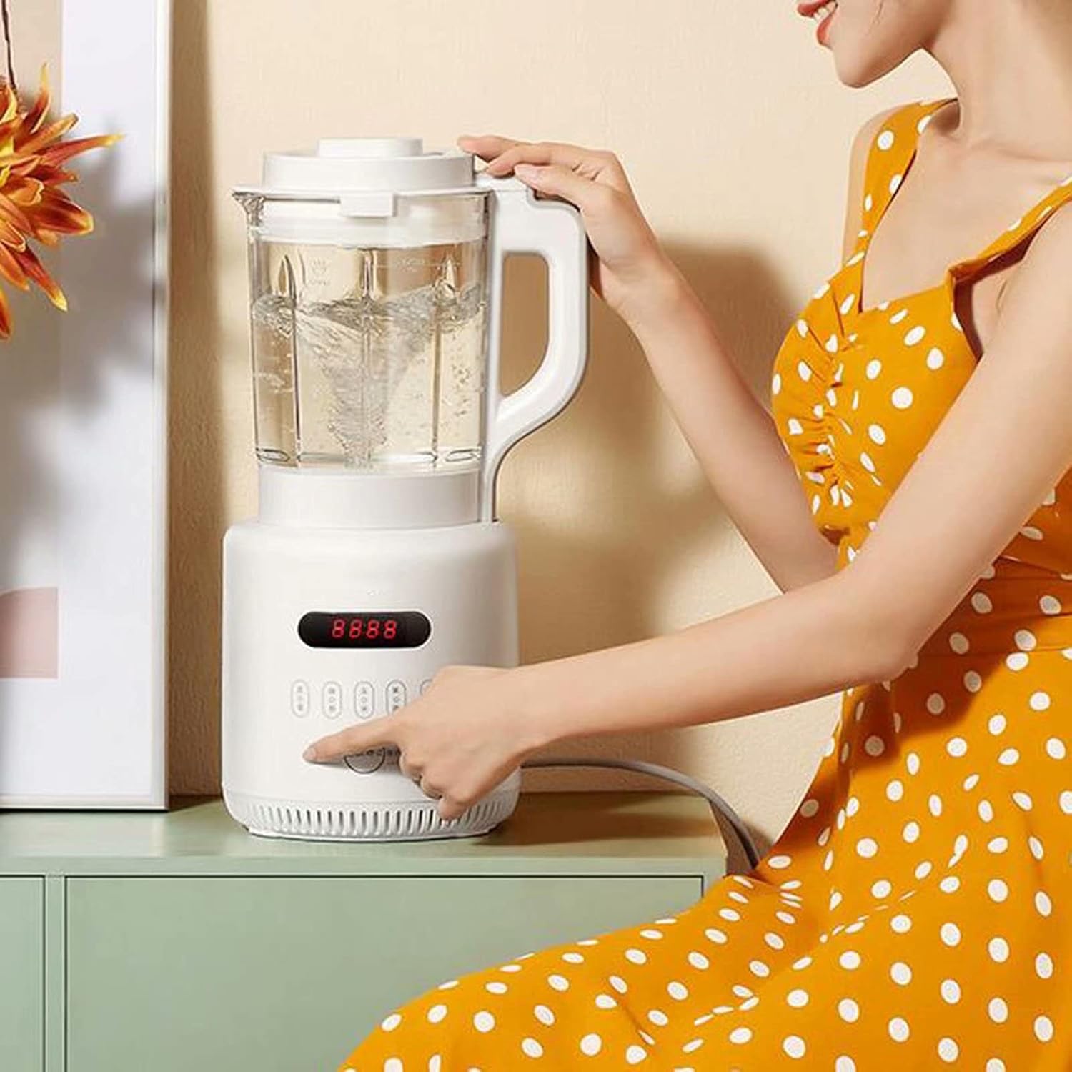 Multi Blender Juicer Food Processor with Glass Jar & A Grinder Strong Housing Smoothie Maker 1.75L Glass Jar Removable Filling Cap for Easy Filling Ice Crushing Function,White-26 * 30 * 40CM