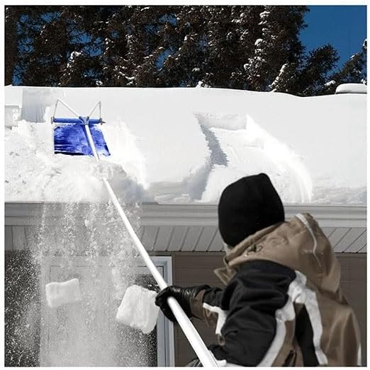 Roof Snow Removal Rake from Ground, Telescoping Aluminum Roof Rake with Slide Tarp and Rollers, Roof Snow Clearing for Home Cabin
