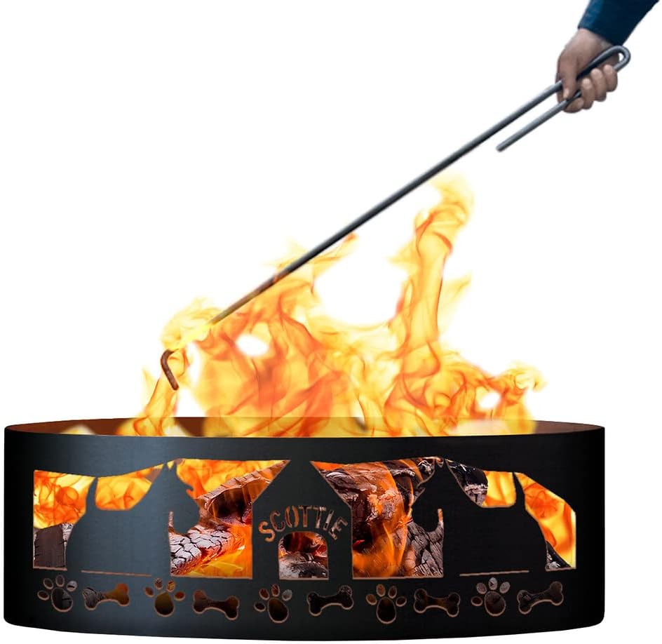 PD Metals SFR01030-FP Scottie Unpainted 12 in. Tall 30 in. Diameter Outdoor Fire Ring with Fire Poker - 30 x 30 x 12 in. - Rustic Black Color