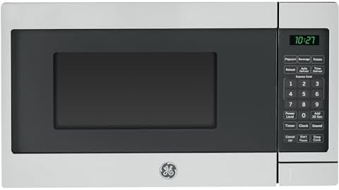GE Countertop Microwave Oven, Compact 0.7 Cubic Ft., 700-watt Capacity, 6 Auto Cooking Settings, Kitchen Essentials for the Countertop, Dorm Room or Apartment, Stainless Steel