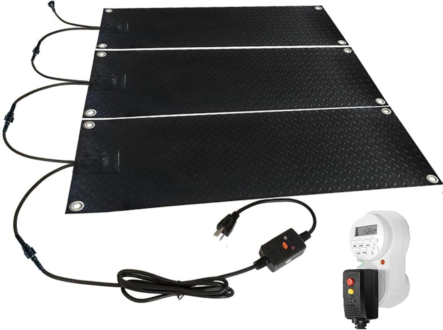 1/2/3/4/5 Pcs Heated Snow Melting Mats, Heavy-Duty No-Slip Rubber Heated Outdoor Mat with Timer, Snow and Ice Melt Pads for Walkway, Steps, Doorways, Driveway, 2 in/h Melting Speed(5 Pcs,10x48in)