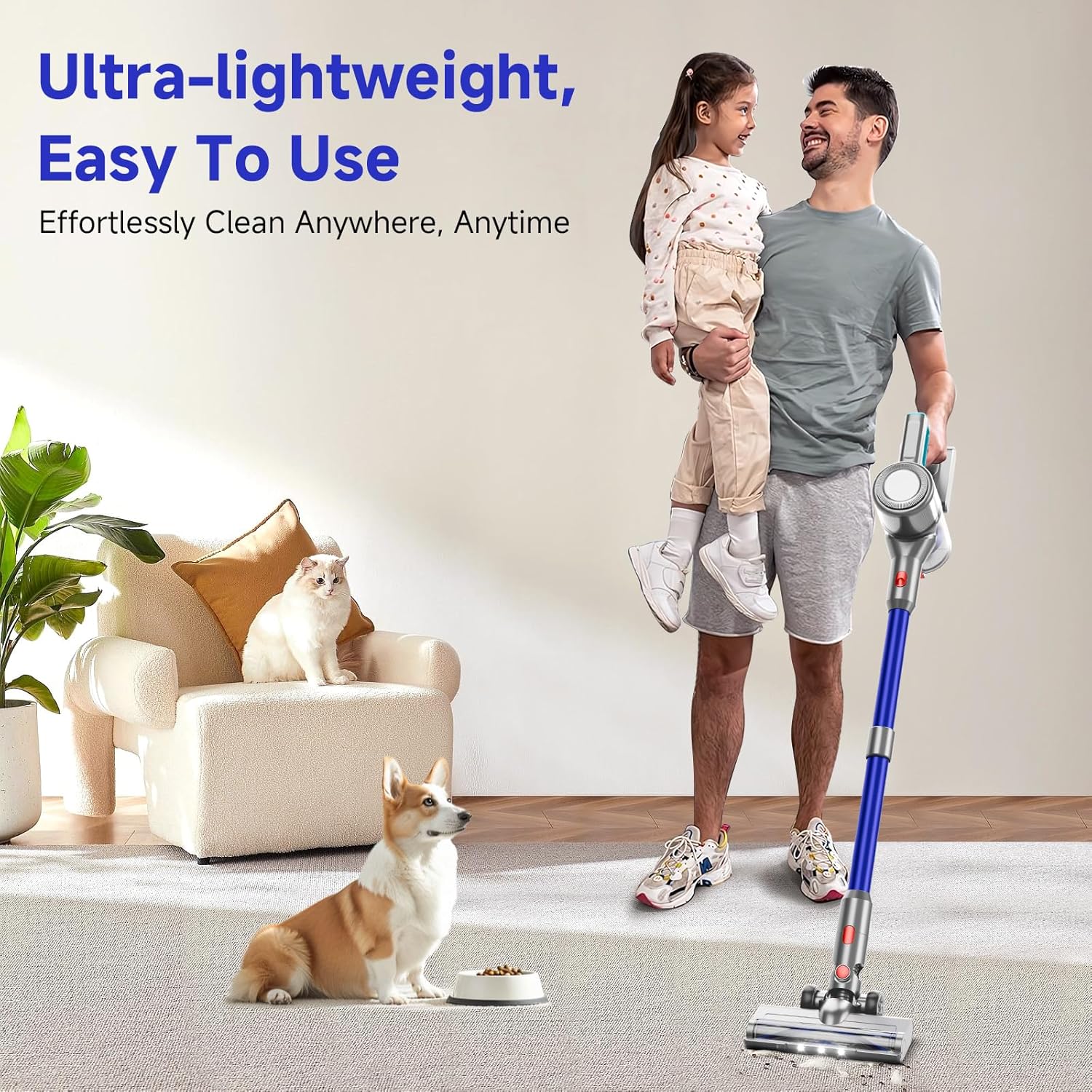 KIKETECH Cordless Vacuum Cleaner, Stick Vacuum Cleaners for Home, 6 in 1 Lightweight Vacuum for Pet Hair/Carpet/Floor (Blue)