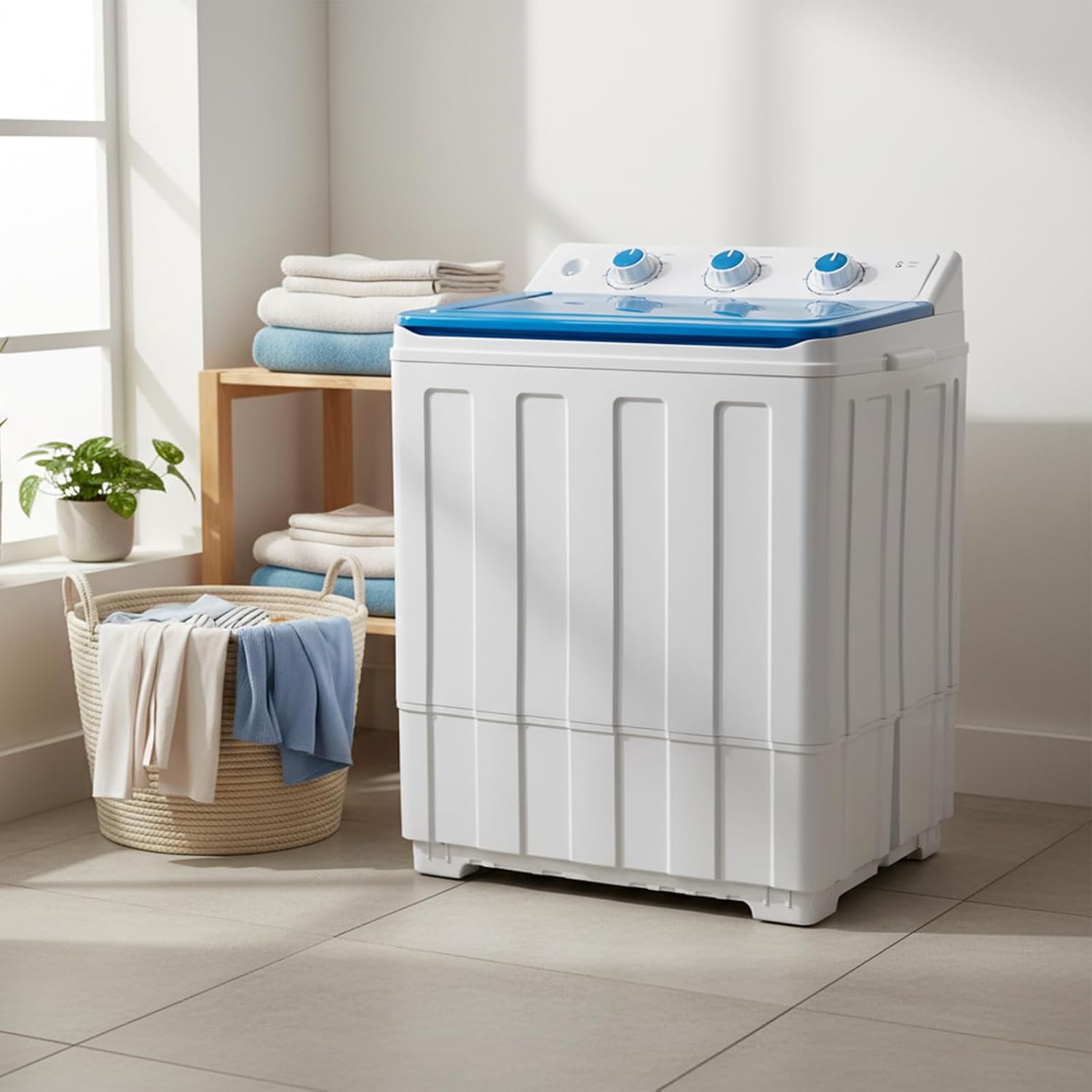 14 lbs Portable Dual Tub Washing Machine with 9.5 lbs Wash Capacity and 4.5 lbs Spin Capacity, Perfect for Small Spaces & Dorms, Blue