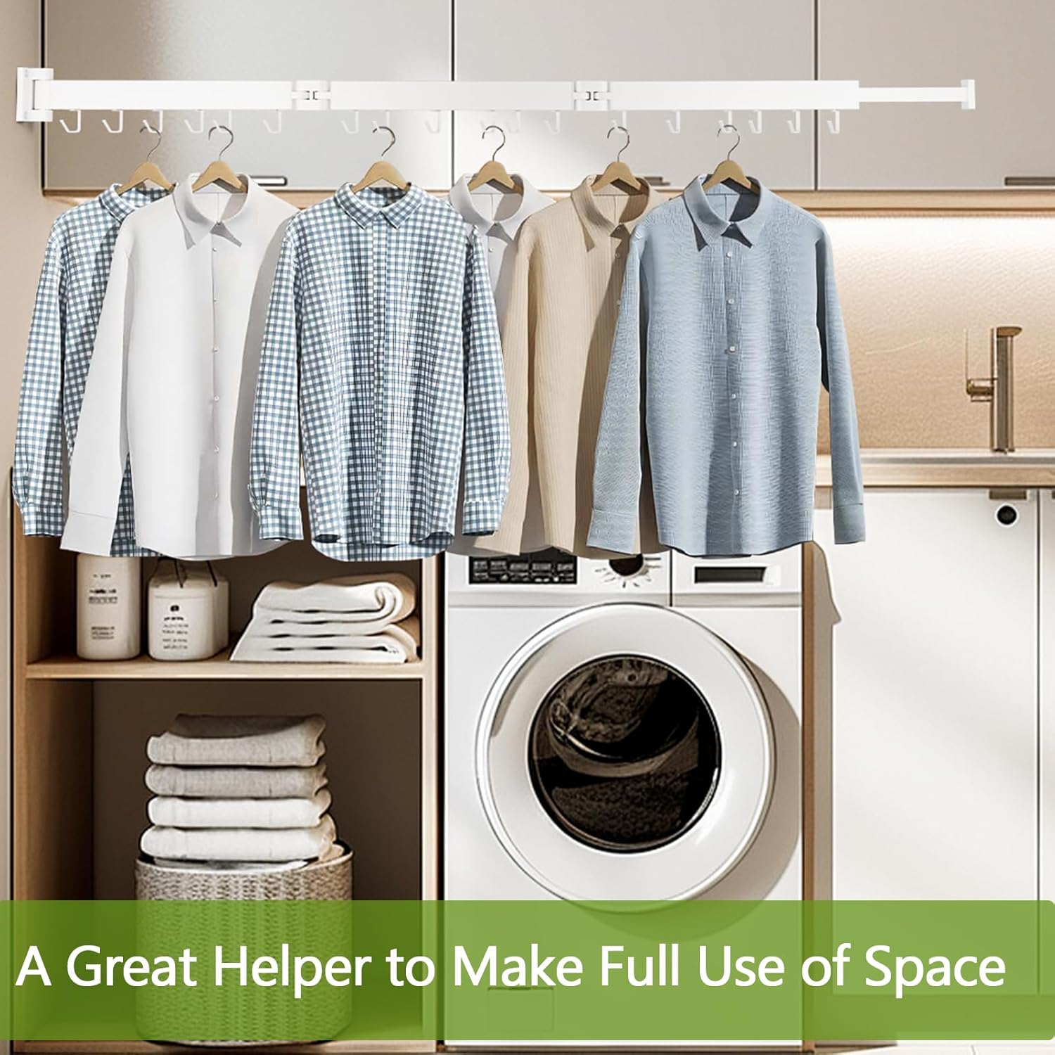 Clothes Drying Rack, Laundry Drying Rack Wall Mounted, [No-Drill & Drilling to Choose] 3-Fold Laundry Drying Racks for Hanging Clothes, Foldable & Sturdy Space Saver for Laundry Room -White