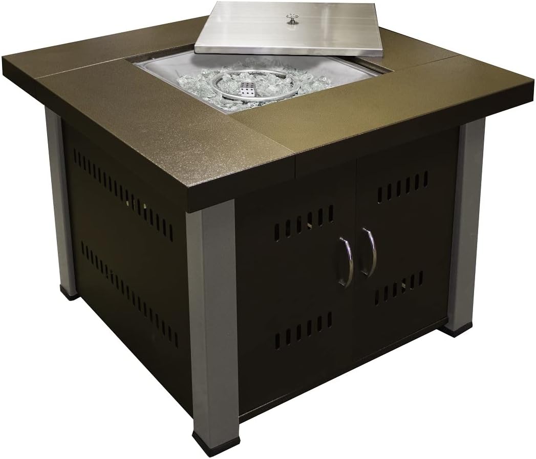 AZ Patio Heaters Outdoor Fire Pit in Hammered Bronze and Stainless Steel with Cover