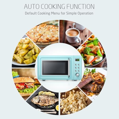 Compact Microwave Oven, Retro Small Countertop Microwave 0.7 cu. ft. 700W with 8 Auto-Cooking Set(Black)