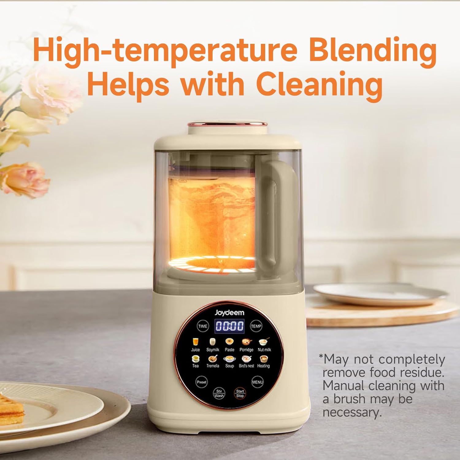 Joydeem JD-J03 Cooking Blender with Soundproof Shield, Hot Cold Blender for Filter-free Soy Milk & Juice, 8-Speed and Temperature Control, 12H Preset, 1100ml, White