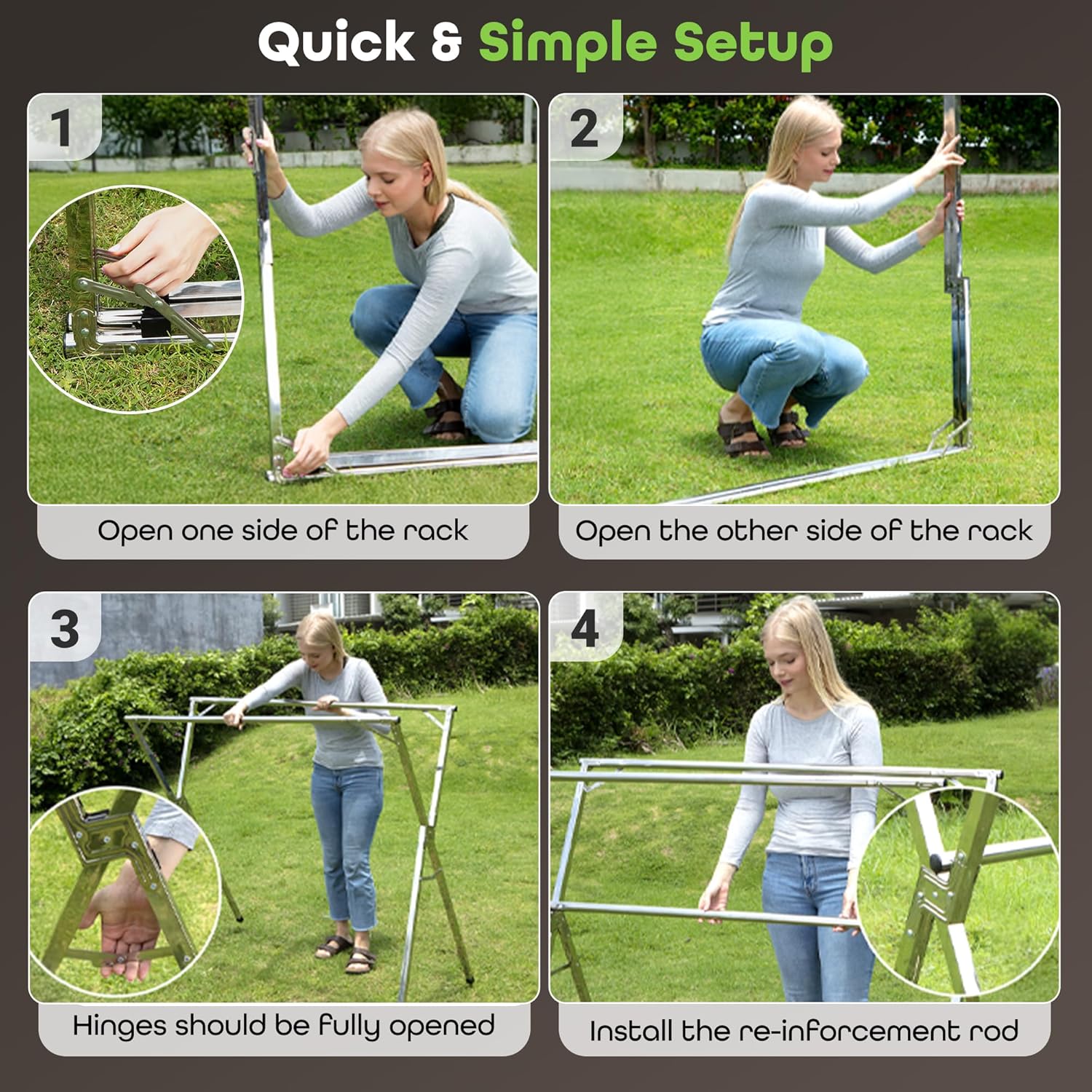 Clothes Drying Rack – 95-Inch Expandable Stainless Steel Laundry Hanger with Wheels Foldable & Heavy-Duty | Indoor Outdoor Use | Includes 20 Windproof Clips + 10 Large Pegs