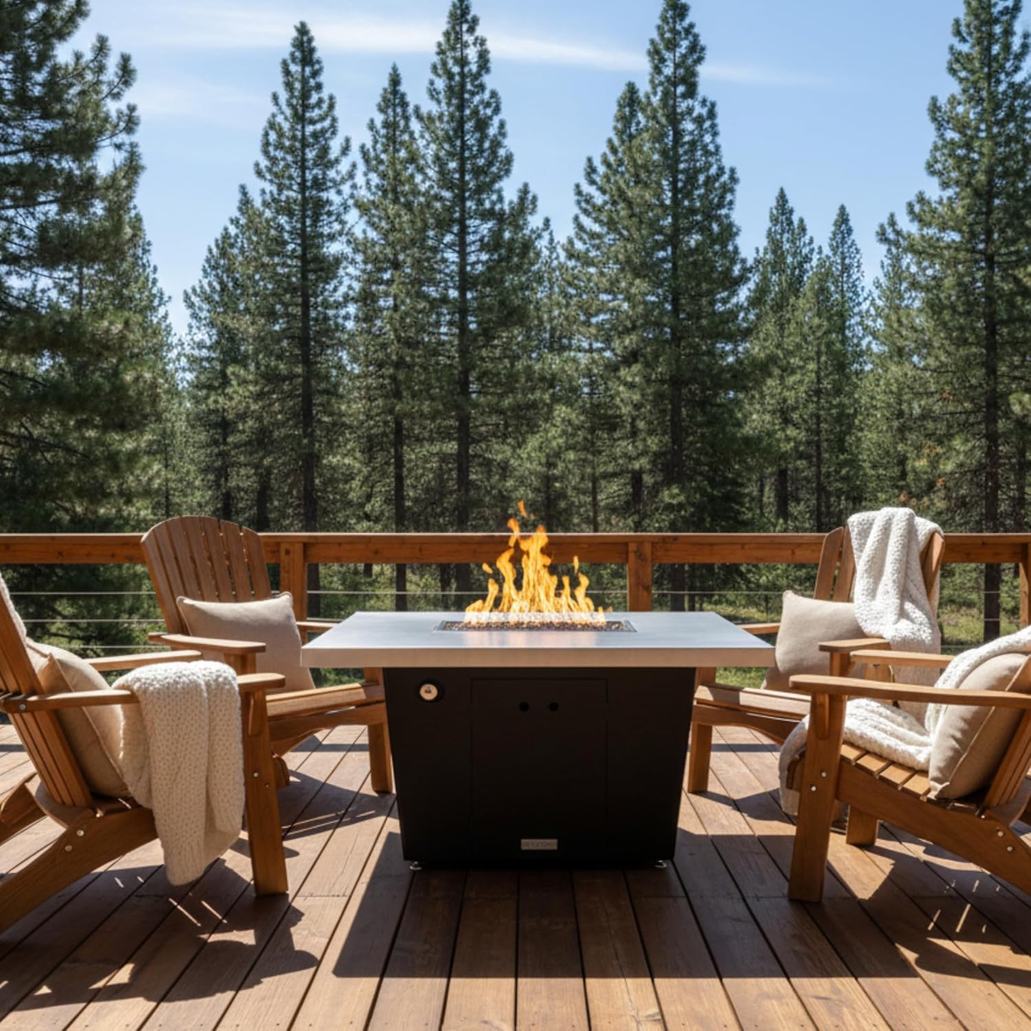 COOKE Palisades Rectangular Fire Pit Table - 52x36 - Chat Height - Natural Gas - Brushed Aluminum Top with 3cm Edge - Bronze Powdercoat Base