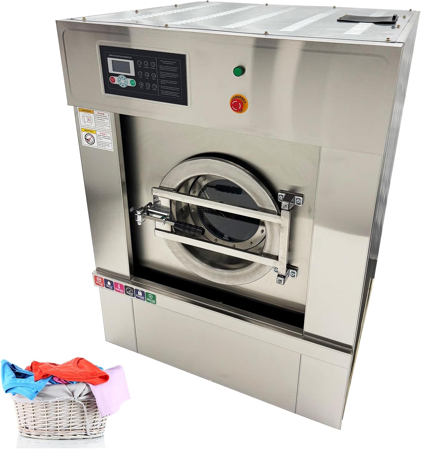 Industrial Laundry Washing Machine 33LBS Capacity Commercial Washer Cleaning Machine 2in1 Compact Laundry Washer Spinner for School, Hotel, Factory 220V 1PH