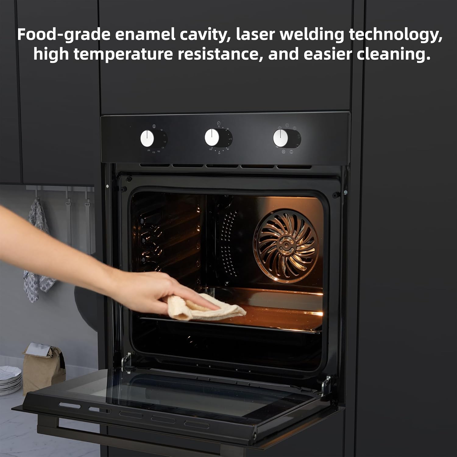 24 Inch Built-in Electric Single Wall Oven, 2.5 Cu.ft Stainless Steel Convection Oven with 8 Cooking Functions, Mechanical Knob Control, 500℉ Max Temperature, 3-Layer Tempered Glass Door, Easy to Clea