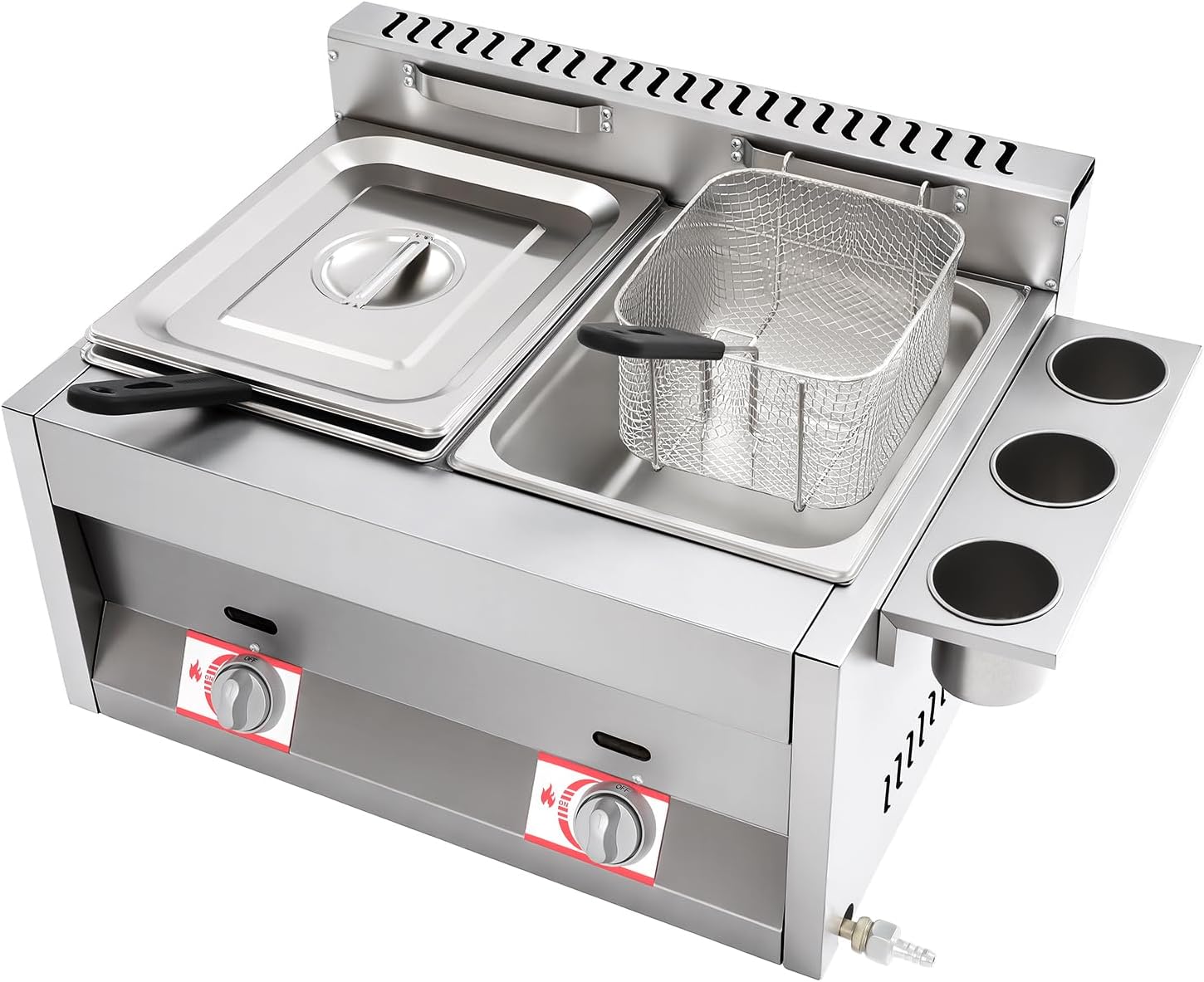 Commercial Propane Deep Fryer, Stainless Steel Double Burners Countertop Gas Fryer, Gas Propane Flat Top Grill Griddle, Kitchen Frying Machine w/2 Removable Baskets & Lid, for Restaurant, Home Use