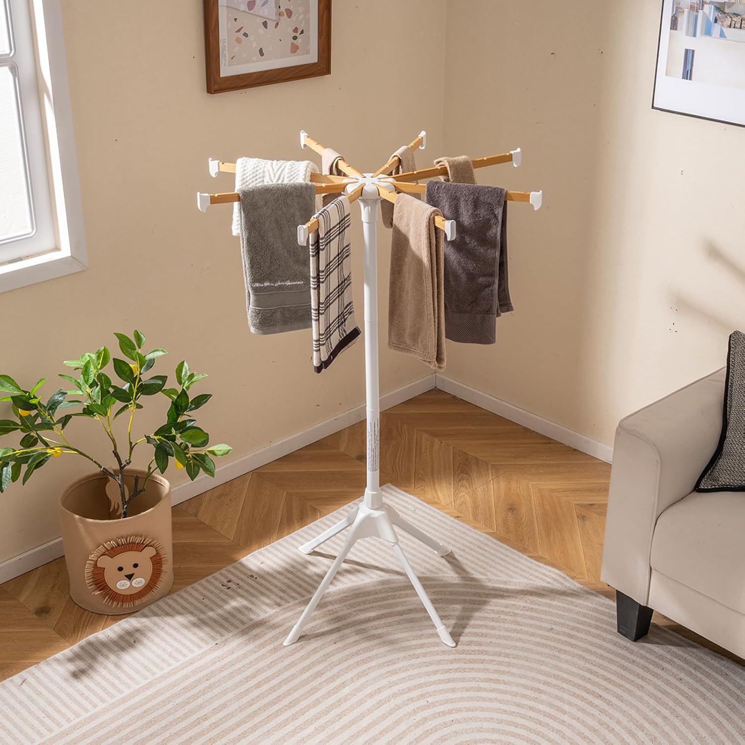 Giantex 4 Legs Clothes Drying Rack, Foldable Laundry Drying Rack with 8 Bamboo Hanging Rods, 40 Hanger Slots and Heavy-Duty Metal Frame, Collapsible Space-Saving Octopus Airer for Indoor Use