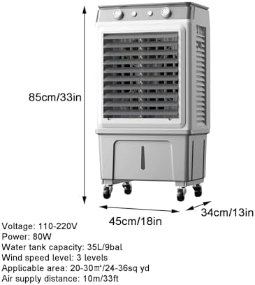 Portable Air Conditioners, Air Cooling Fan, 3 Wind Speeds, 35l/9 gallon Water Tank, 120° Wide-angle Air Supply, Rapid Cooling, for Office, Terrace