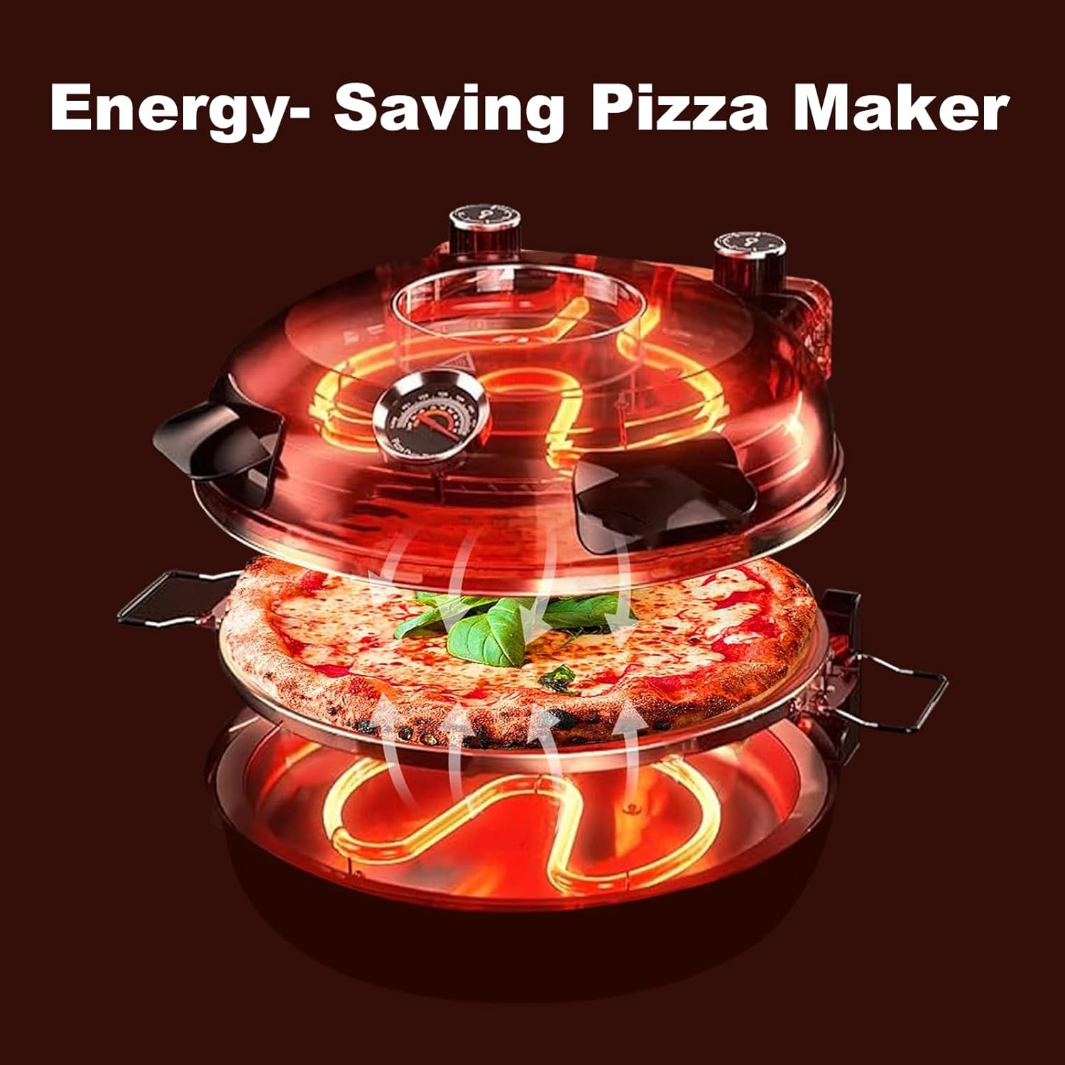 Electric Pizza Maker, 12 Inch Countertop Pizza Oven with Pizza Stone, 1200W Indoor Italian Style Pizza Cooker, Dual Heating with Independent Temperature Control, Heats Up to 800°F, White