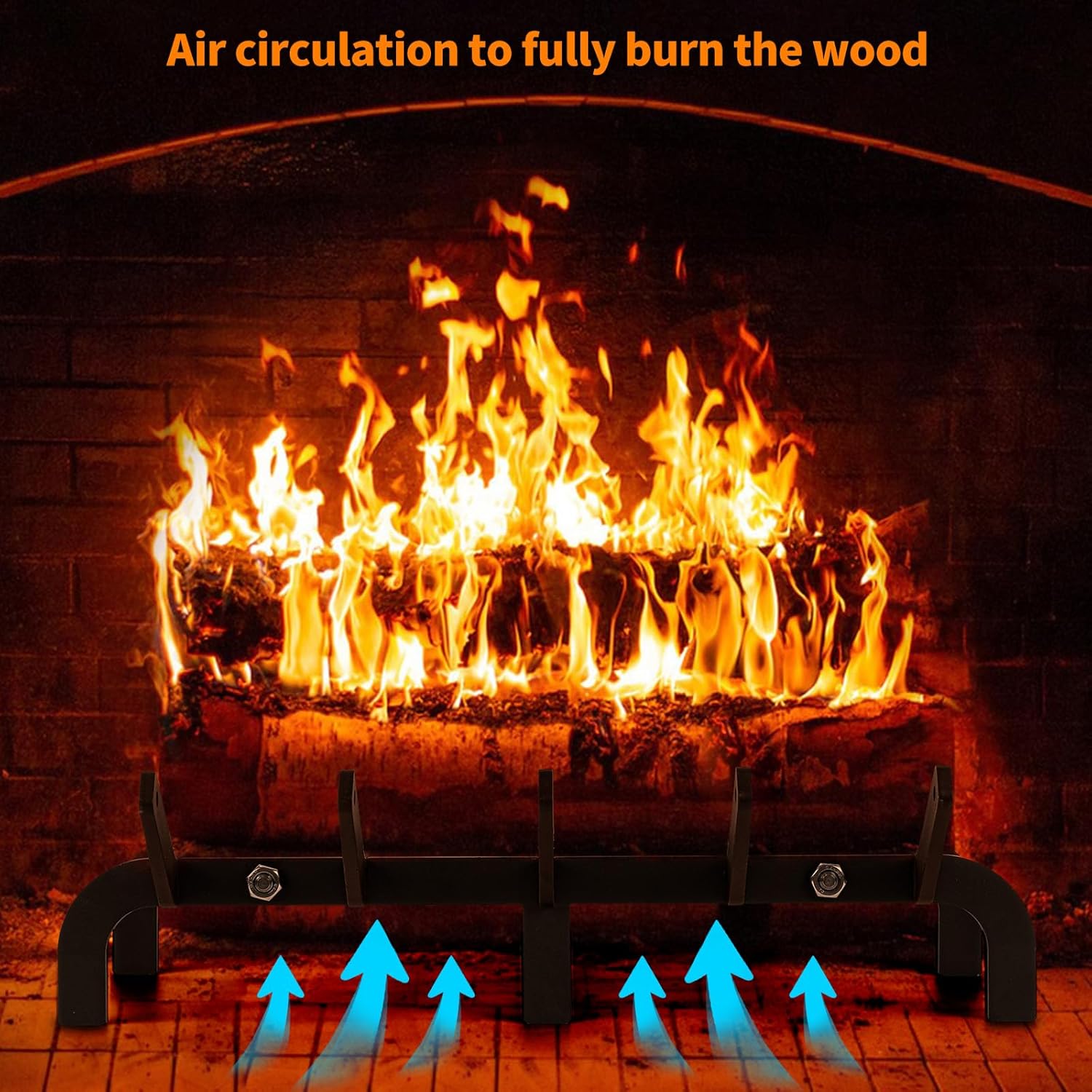 Fireplace Grates 26.9 inch Fire Place Grate Heavy Duty High Carbon Steel Fireplace Log Grate for Indoor Outdoor Firewood Stove Log Holder Rack Wood Burning Fireplace Accessories
