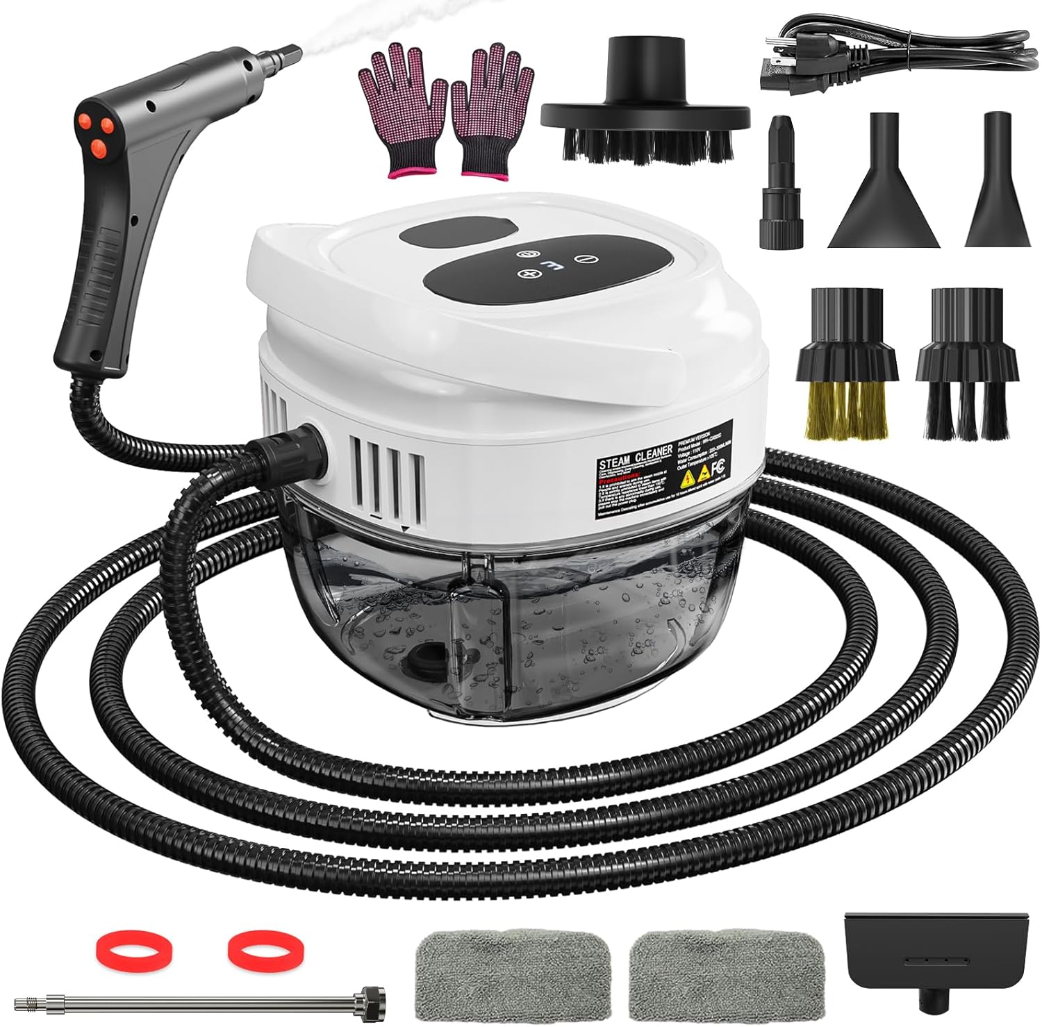 Handheld Steam Cleaner, 2500W High Temperature Pressurized Machine, 1.7L Water Tank, Handle-Controlled Steam Output, Portable Cleaning Steamer for Home, Car, Bed Bugs, Furniture, Grout (White)