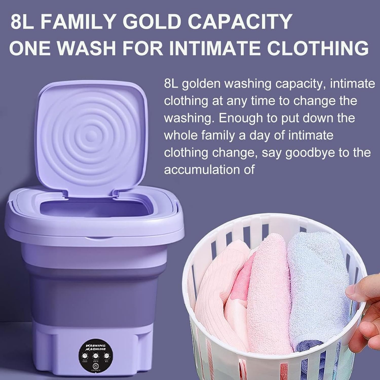 Portable Washing Machine, 8L High Capacity Mini Washer with 3 Modes Deep Cleaning, Bucket Washer with Soft Spin Dry Foldable Washing Machine Suitable for Apartment Camping RV Travel laundry,Gr
