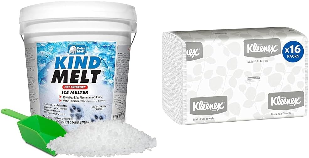 HARRIS Kind Melt Pet Friendly Ice and Snow Melter & Kleenex® Multifold Paper Towels (01890), 1-Ply, 9.2