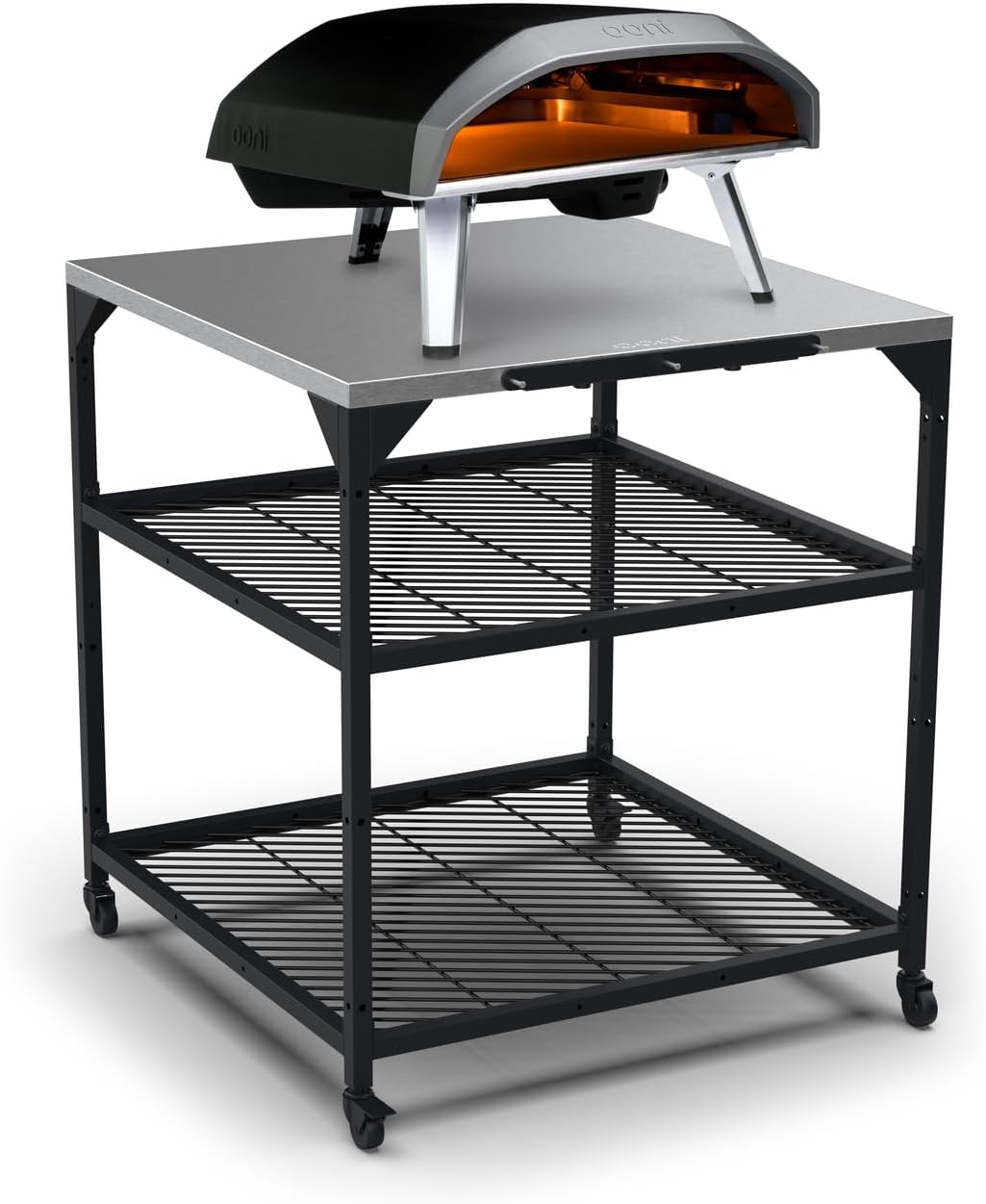 ooni Large Modular Outdoor Table - 31x31x35 Inch Stainless Steel Pizza Oven Stand, Barbecue Cart, Outdoor Pizza Station