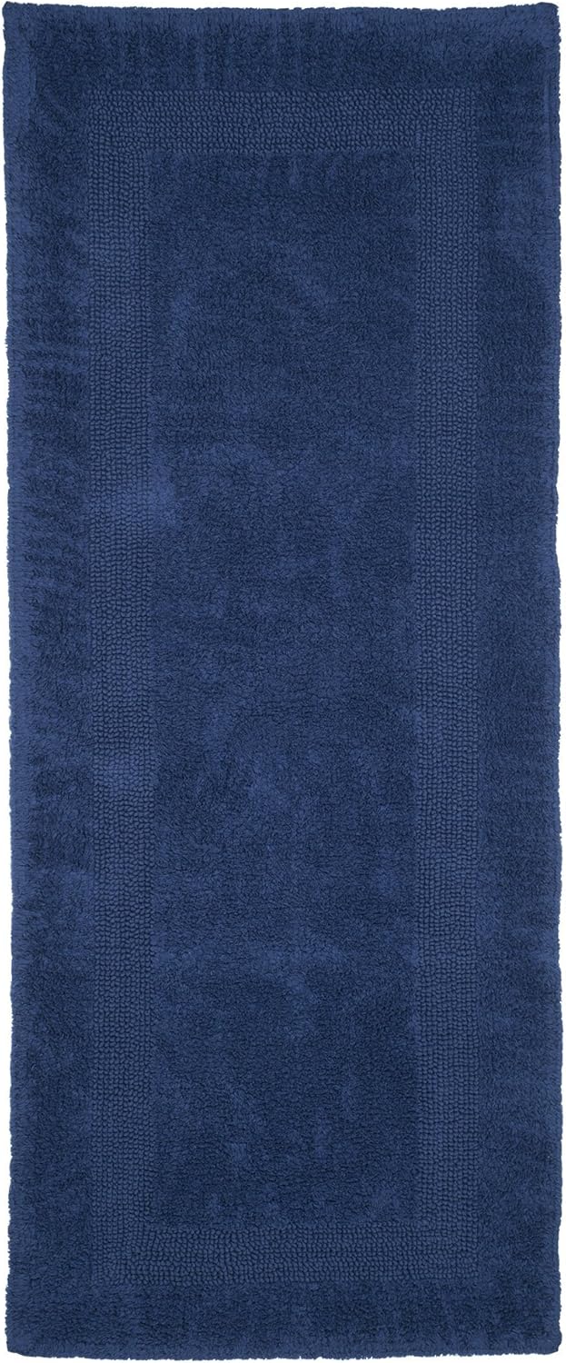 Lavish Home Reversible Long Bath Mat - 60x24-Inch Plush Cotton Bathroom Runner - Machine Washable Bath Mats for Bathroom, Kitchen, or Laundry Room (Navy)