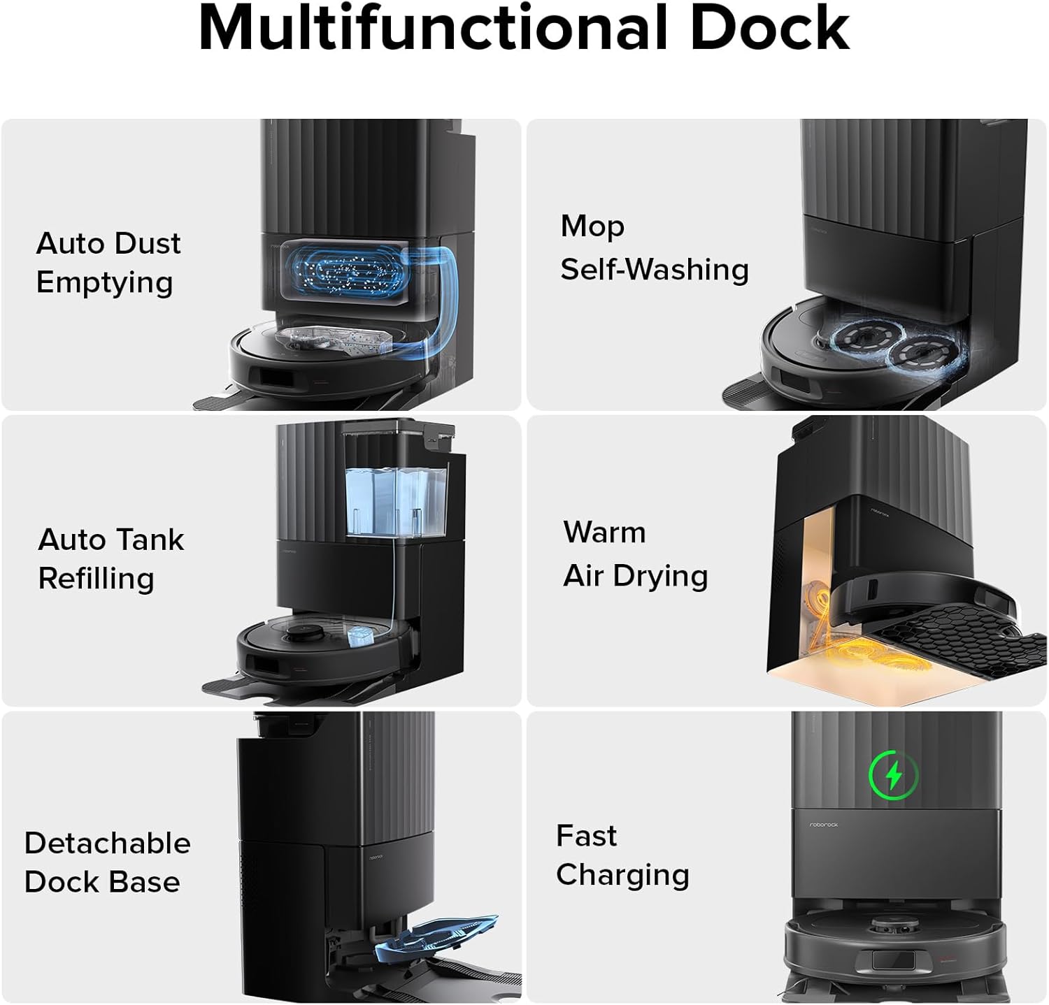 roborock Qrevo Plus Robot Vacuum and Mop with FlexiArm Design Edge Mopping, Auto Mop Washing & Drying, Reactive Tech Obstacle Avoidance, 7,000 Pa Suction, Black (Renewed)