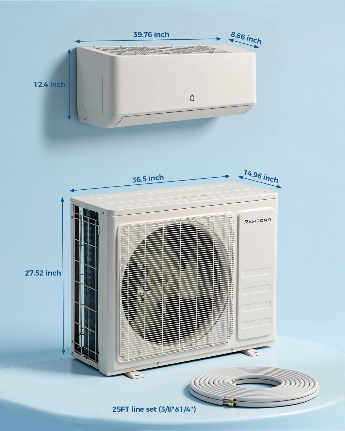 18K BTU Dual Zone Mini Split AC with 12K+12K Indoor Units, Cools 800-1,000 Sq.Ft, 24 SEER2, R454B Refrigerant,WiFi Smart Control, Dual-Zone Independent Temp (±1℃),Heating System,16Ft Pre-Charged Kit