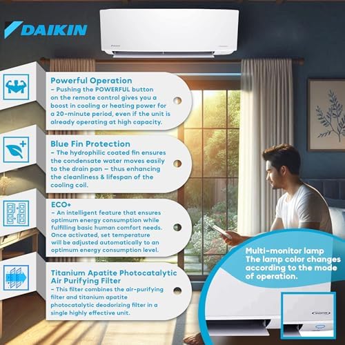 Daikin 12,000 Btu 18 SEER2 Ductless Mini-Split Wall Mount Heat Pump Air Conditioner - R32 w/Installation Kit, 1/2 Whip, 30A Disconnect, and Wall Bracket
