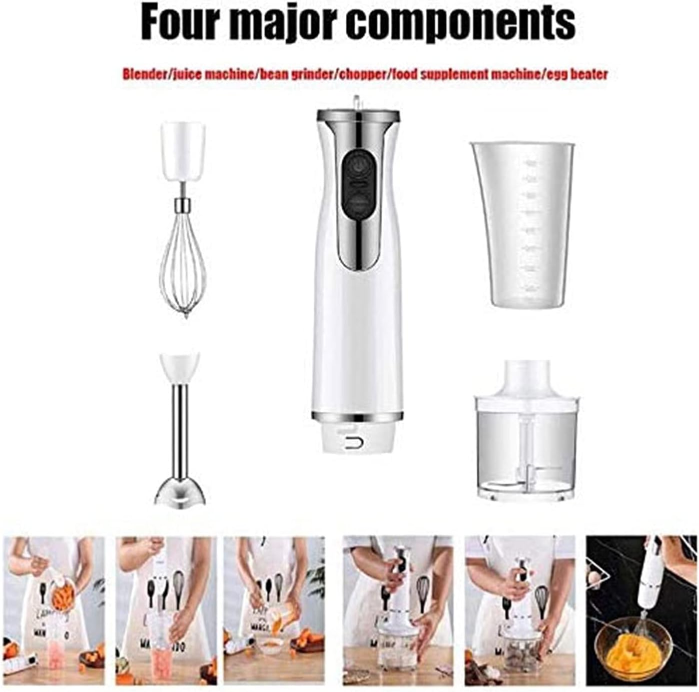 Immersion Blender 400W Hand Blender 4-in-1 Hand Blender Set Includes Stainless Steel Stick Blender Chopper Beaker Milk Frother and Whisk BPA-Free