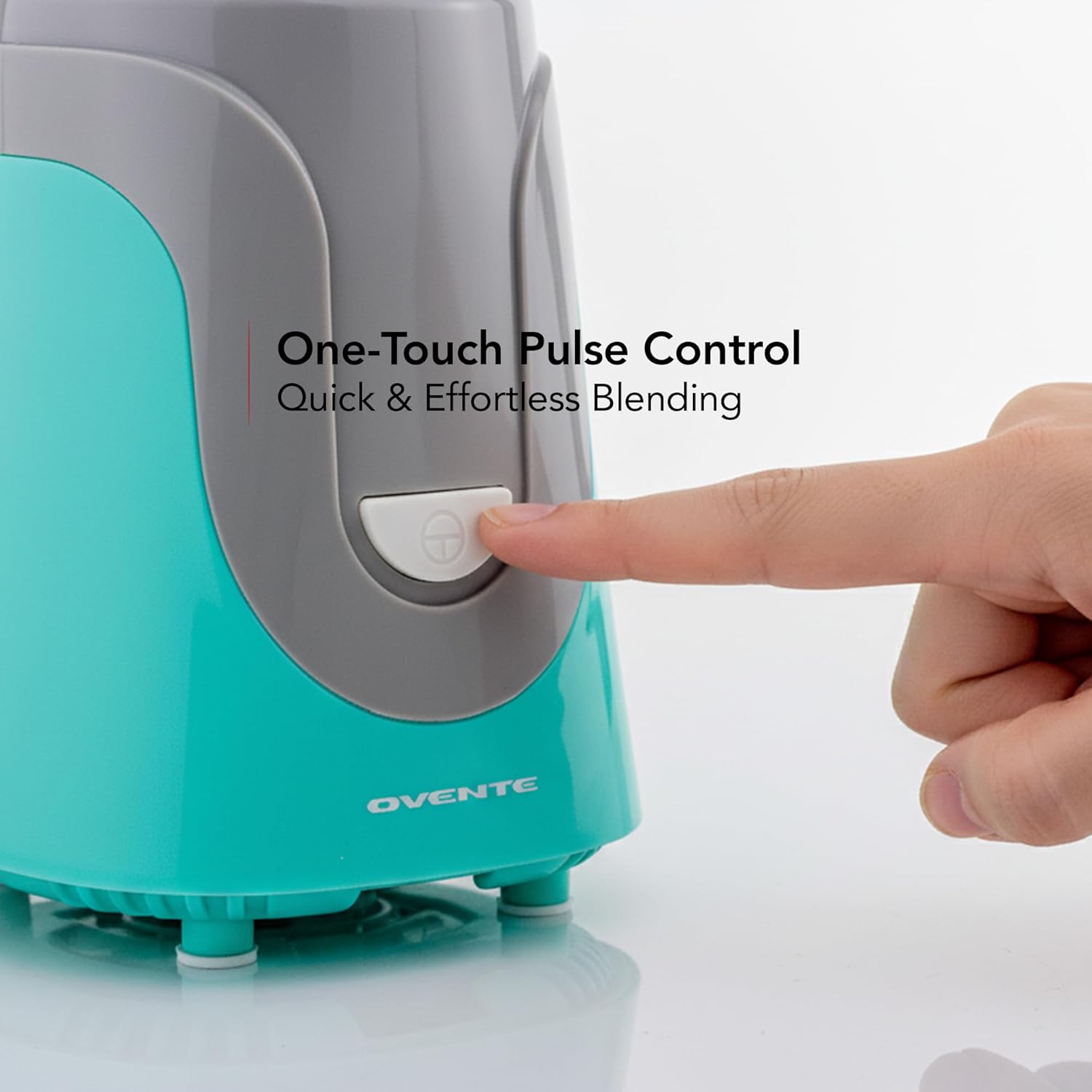 OVENTE Retro Personal Blender and Smoothie Maker with 18 Oz Mason Jar, 300W Base, Stainless Steel Blades, BPA-Free and Dishwasher Safe Container, Includes Reusable Straw and Lid, Turquoise BLH1002T