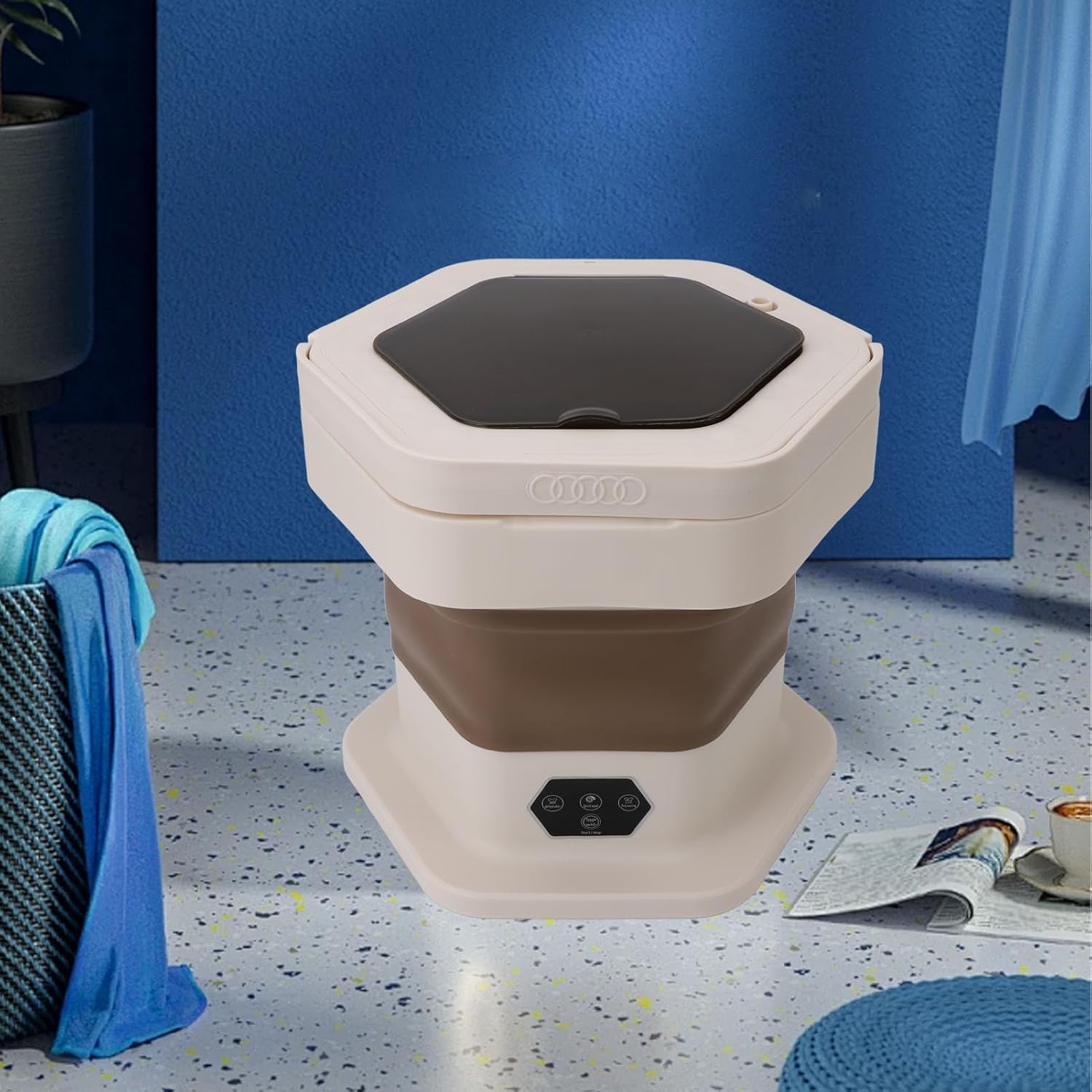 Compact Miniature Laundry Washer, 8L Foldable Washer Spin Dryer, Portable Washing Machine, Small Daily Laundry for Underwear Baby Clothes (Khaki)