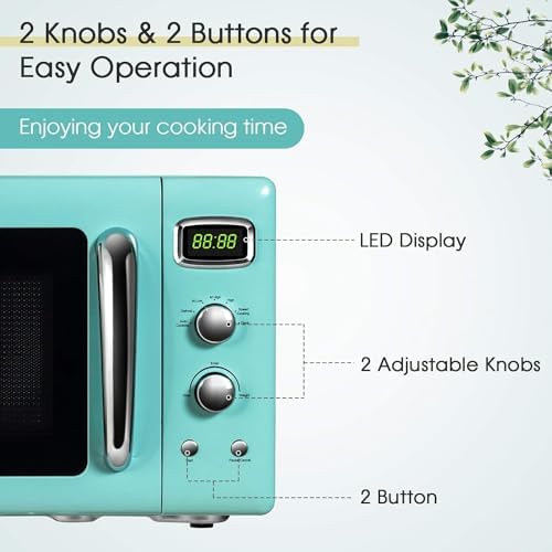 GOFLAME Large 0.9Cu.ft Countertop Microwave Oven, 900-Watt Retro Microwave w/Child Safety Lock, Defrost & Auto Cooking Function, LED Display, Glass Turntable, Mint Green