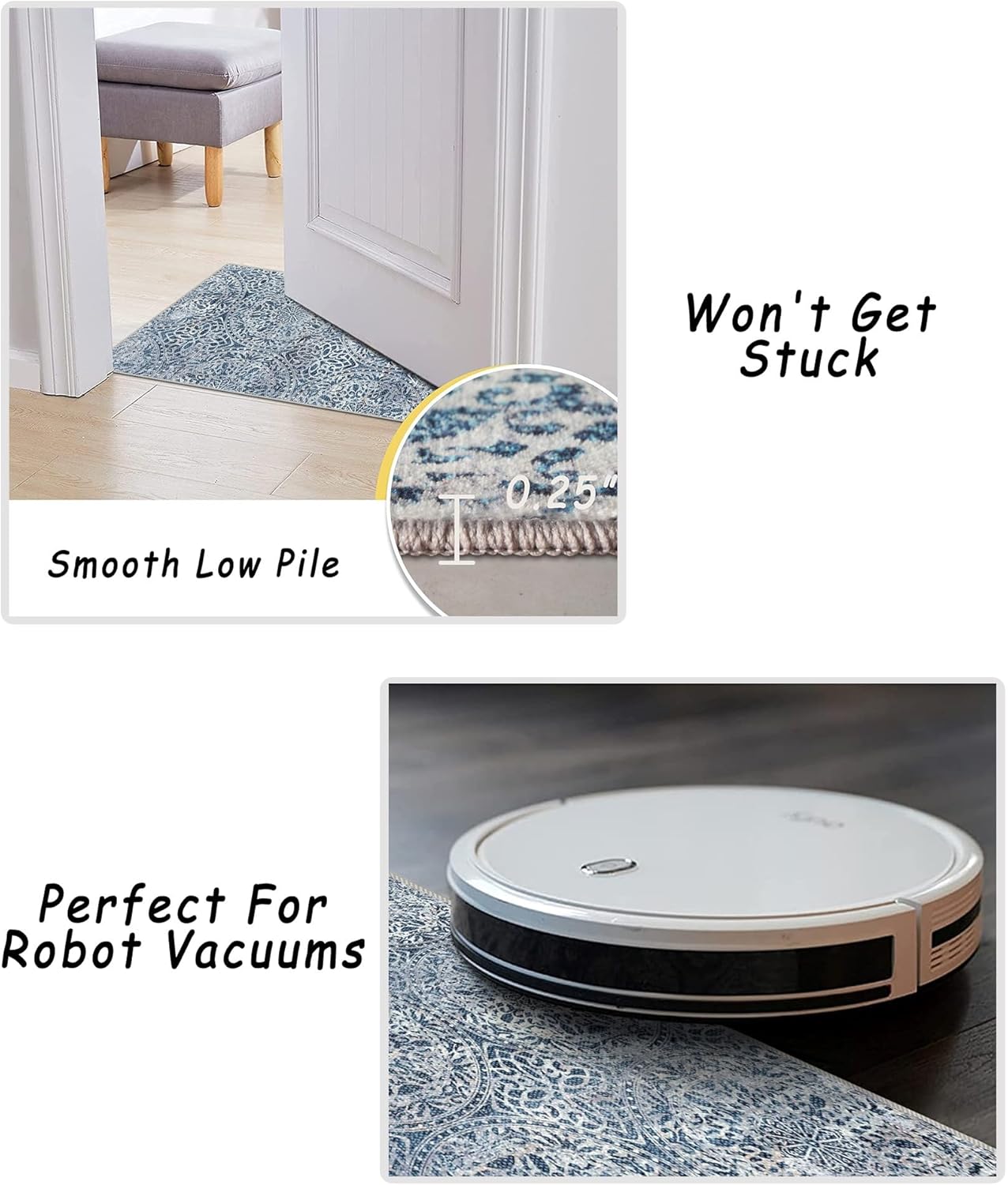 vivorug Runner Rug 2'x8' Machine Washable Non-Slip Runners for Hallways Kitchen Entryway Laundry Room Vintage Medallion Carpet Hallway Runner Blue