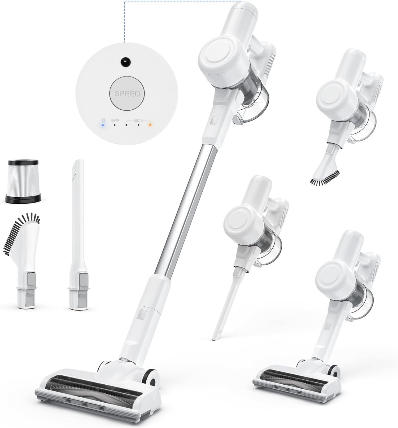 Cordless Vacuum Cleaner Electric Rechargeable Vac Handheld for Carpet, Hard Floor, Pet Hair, White