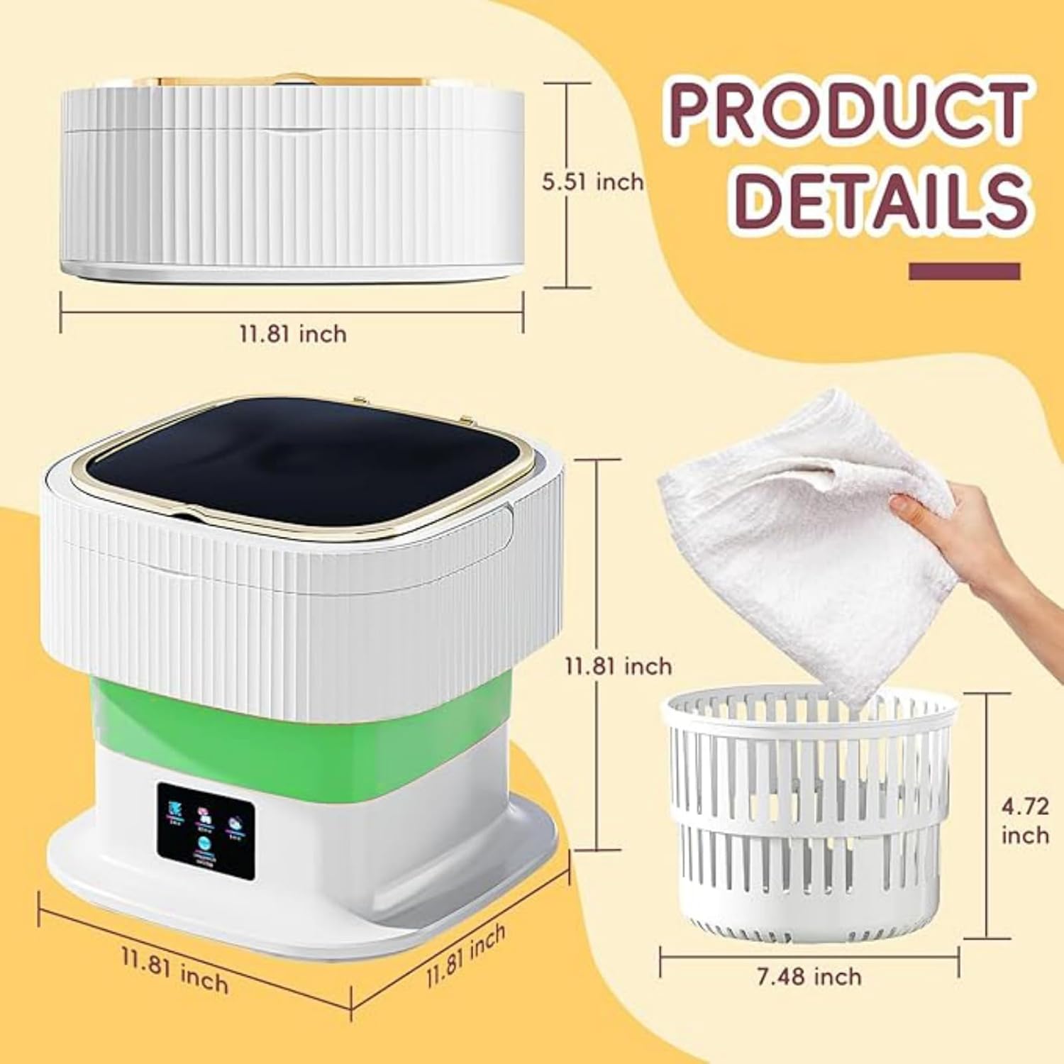 Portable Washing Machine 16L Mini Foldable Laundry with 3 Deep Cleaning Modes - Compact for Underwear
