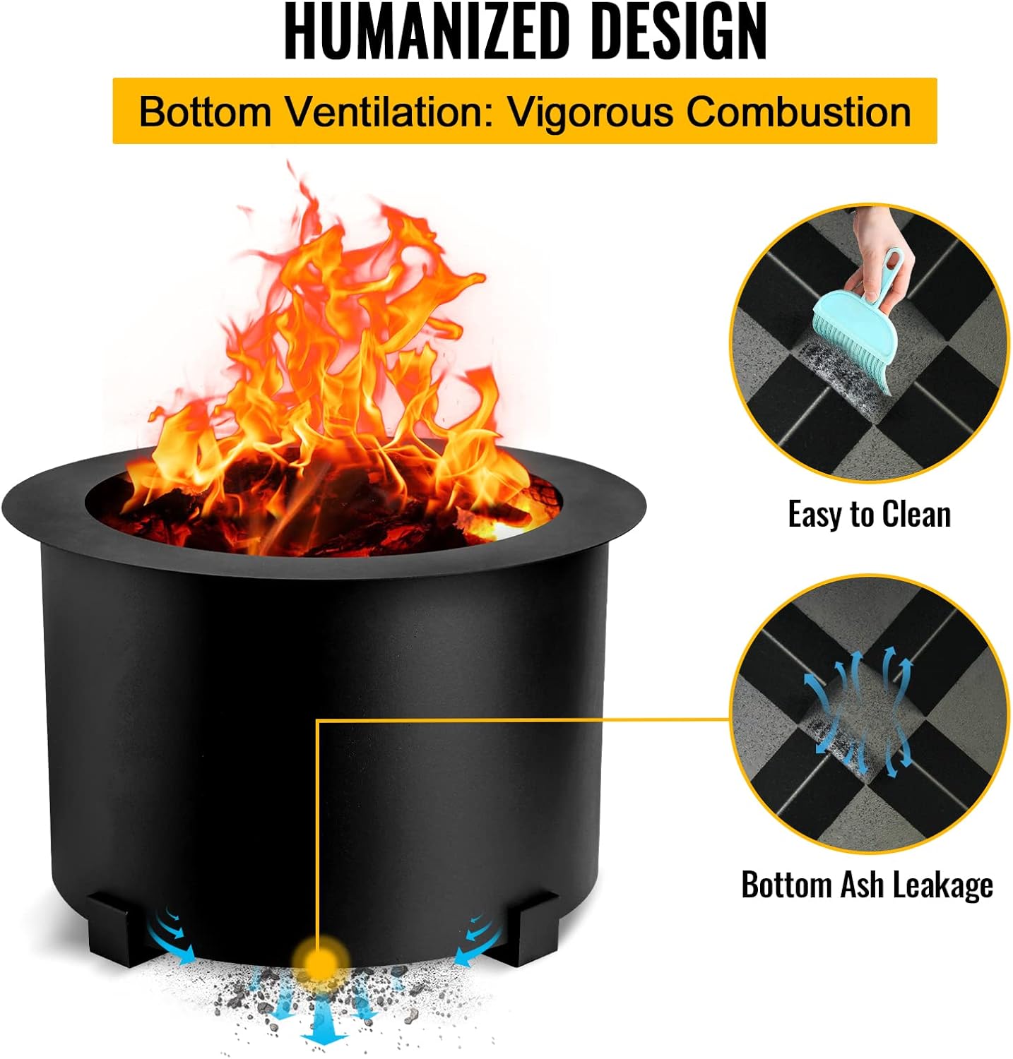 Smokeless Fire Pits Outdoor 21.5 Inch Carbon Steel Stove Bonfire Wood Burning Firepit for Picnic Camping Backyard