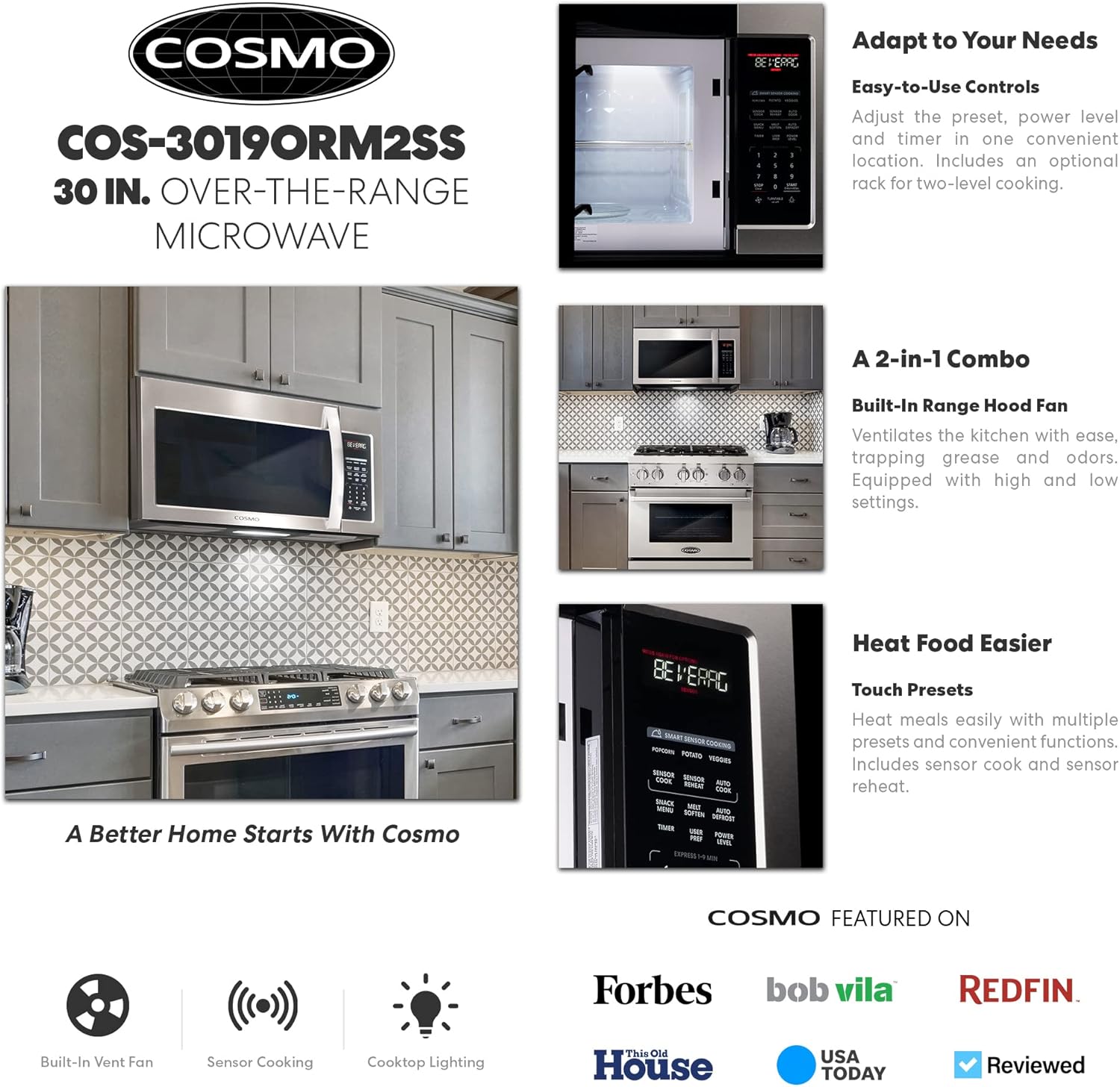 COSMO COS-3019ORM2SS 30 in. Stellar Collection 1.9 cu. ft. Over the Range Microwave Oven in Stainless Steel