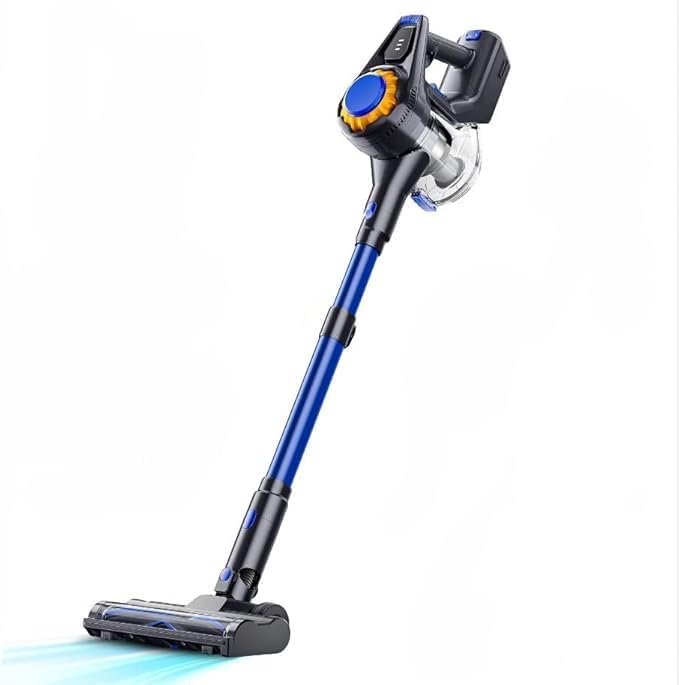 Cordless Vacuum Cleaner, 50mins Runtime, Powerful Stick Vacuum 6 * 2600mah Rechargeable Cordless Vacuum for Carpet, Tile, Pet Hair, Hardwood Floors, Blue