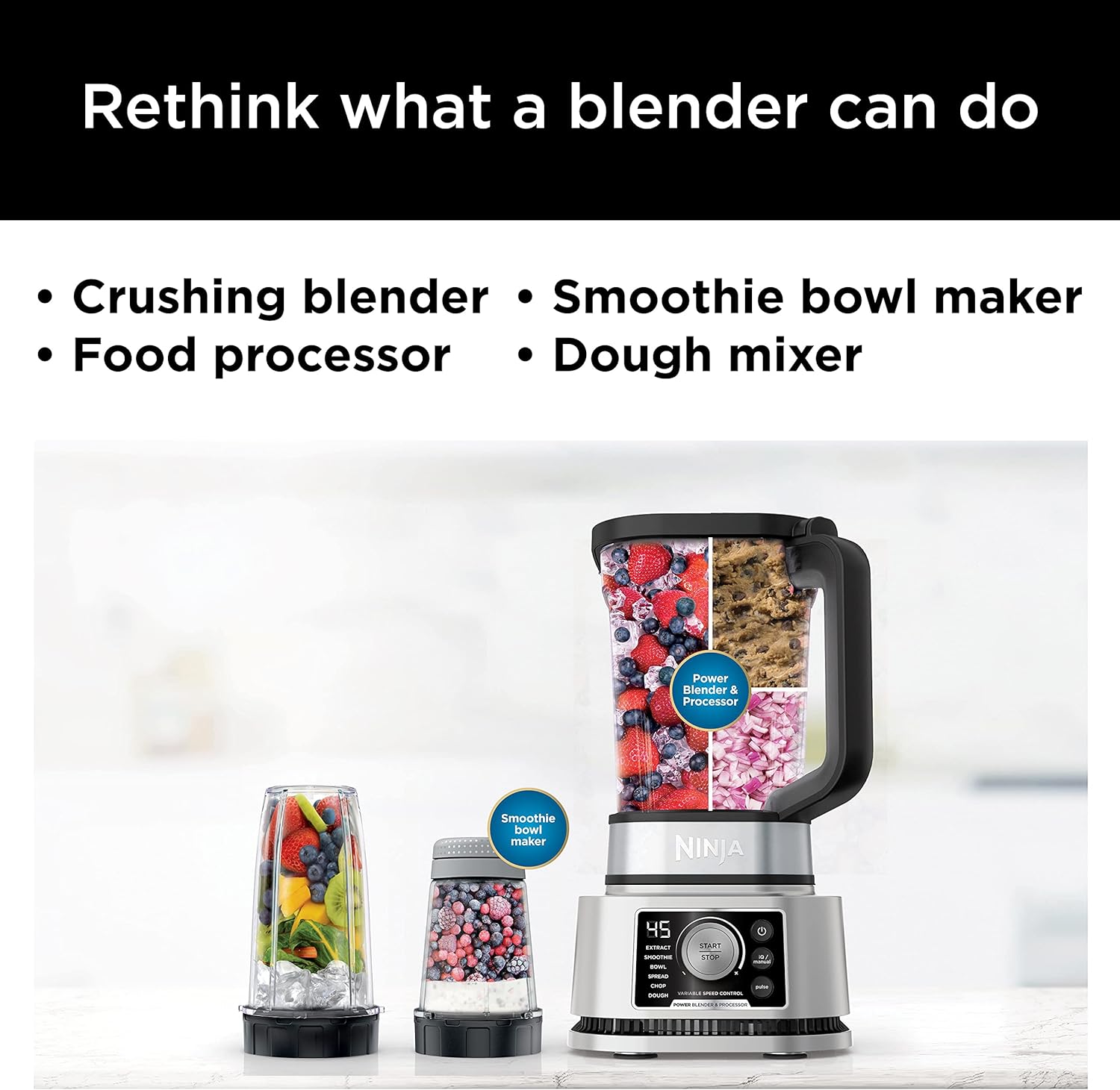 Ninja Foodi Power Blender & Processor System with Smoothie Bowl Maker and Nutrient Extractor, Black/Silver (SS351C) - Canadian Edition 72oz