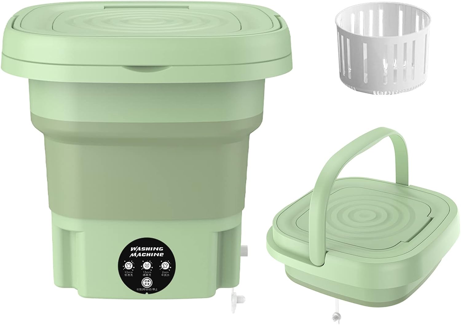 Portable Washing Machine, Mini Foldable Washer and Spin Dryer Small Foldable Bucket Washer, Suitable for Apartment Dorm,Travelling，Best Gift Choice (Green-8 L) (01)