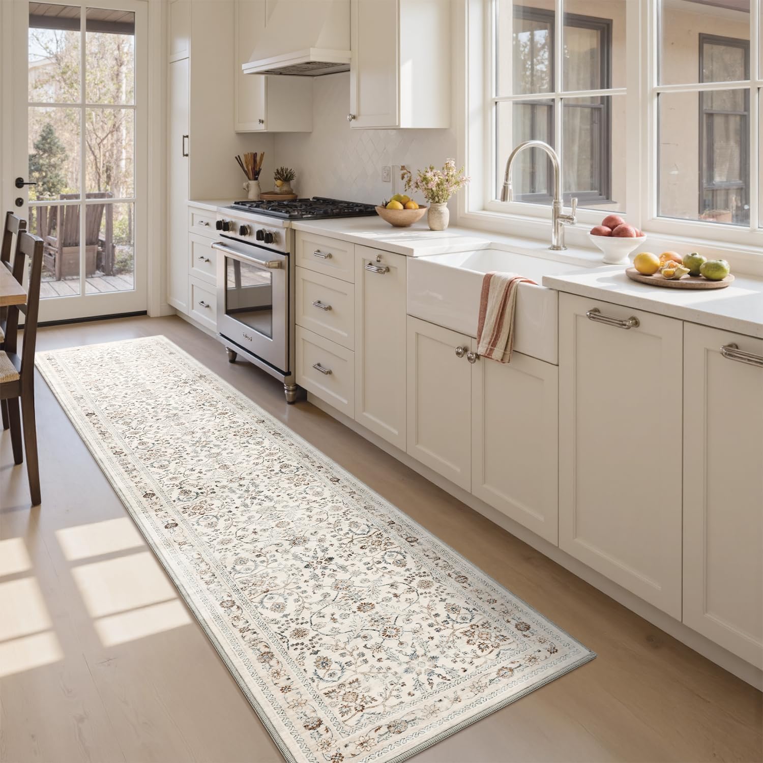 MontVoo-Vintage 2x10 Runner Rug-Soft Beige Washable Runners for Hallways-Non Slip Bedside Rugs for Bedroom-Machine Washable Long Rug for Hallways Entryway Laundry Room Stair Kitchen Bathroom