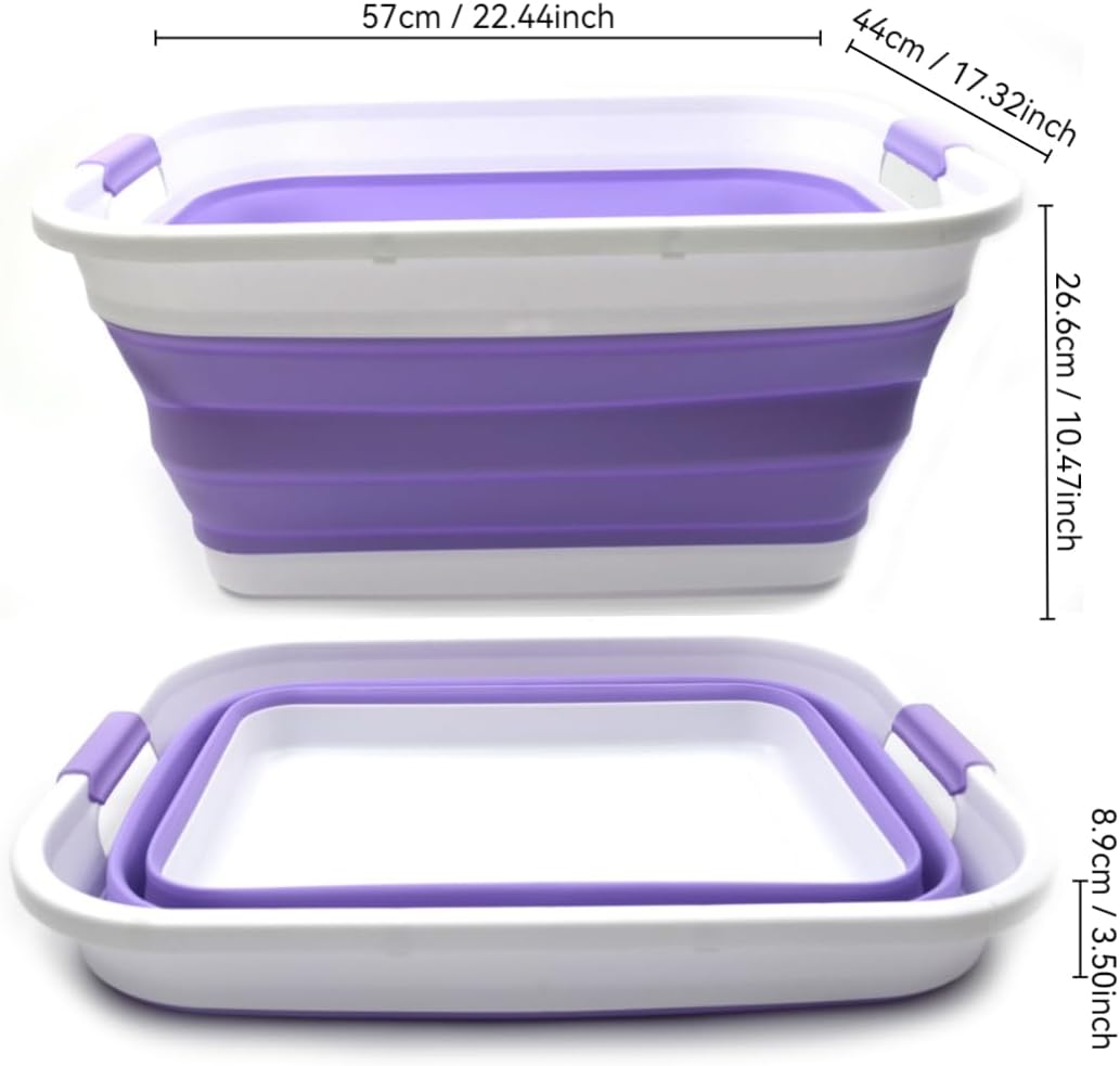 SAMMART 41L (10.8 gallon) Collapsible Plastic Laundry Basket-Foldable Pop Up Storage Container/Organizer-Portable Washing Tub-Space Saving, Water capacity: 32L (8.4 gallon) (Rectangular, Lt. Purple)