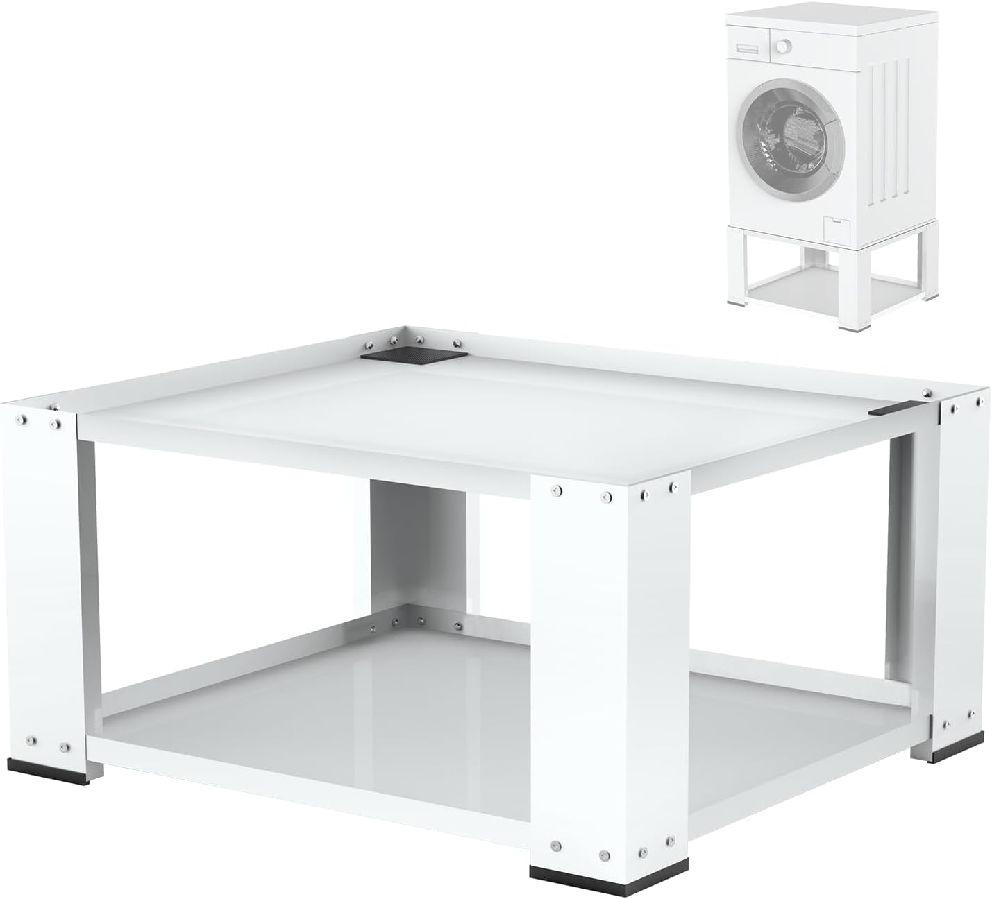 YAFF Laundry Pedestal for Washer and Dryer - Fit 27 and 28 Inch Washer and Dryer Stand Heavy Duty Steel 700 lbs Capacity Universal Washing Machine Raiser 15.7'' Height White