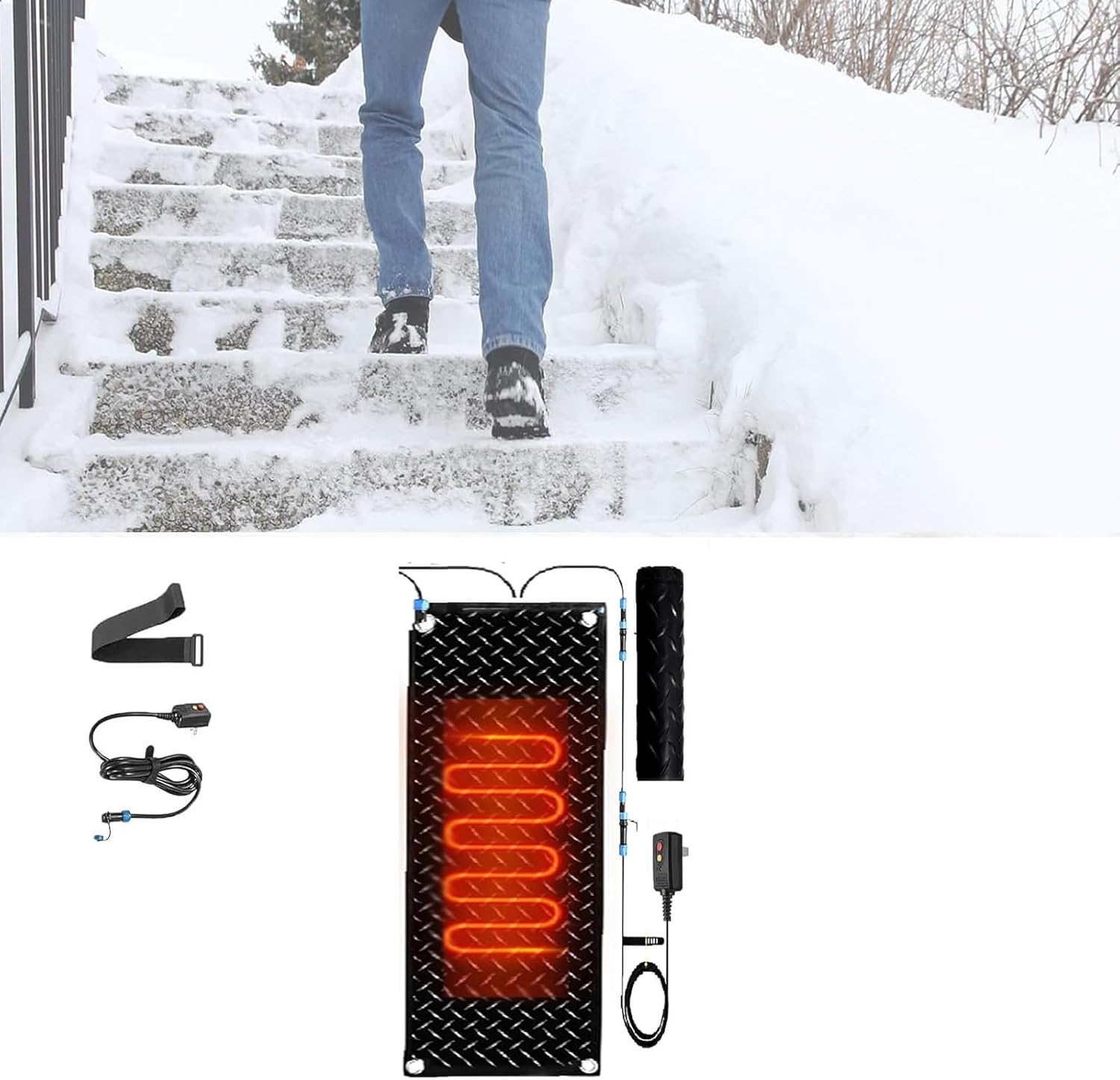 Heated Snow Melting Mat for Stairs,1/2/3/4/5 pcs Snow Melting Non-Slip Walkway Heated Outdoor Mat,Non Slip Rubber Heated Mat for Winter Outdoor Stairs,Steps,Doorwa(1 Pcs,25.4x90cm/10inx35.4in)