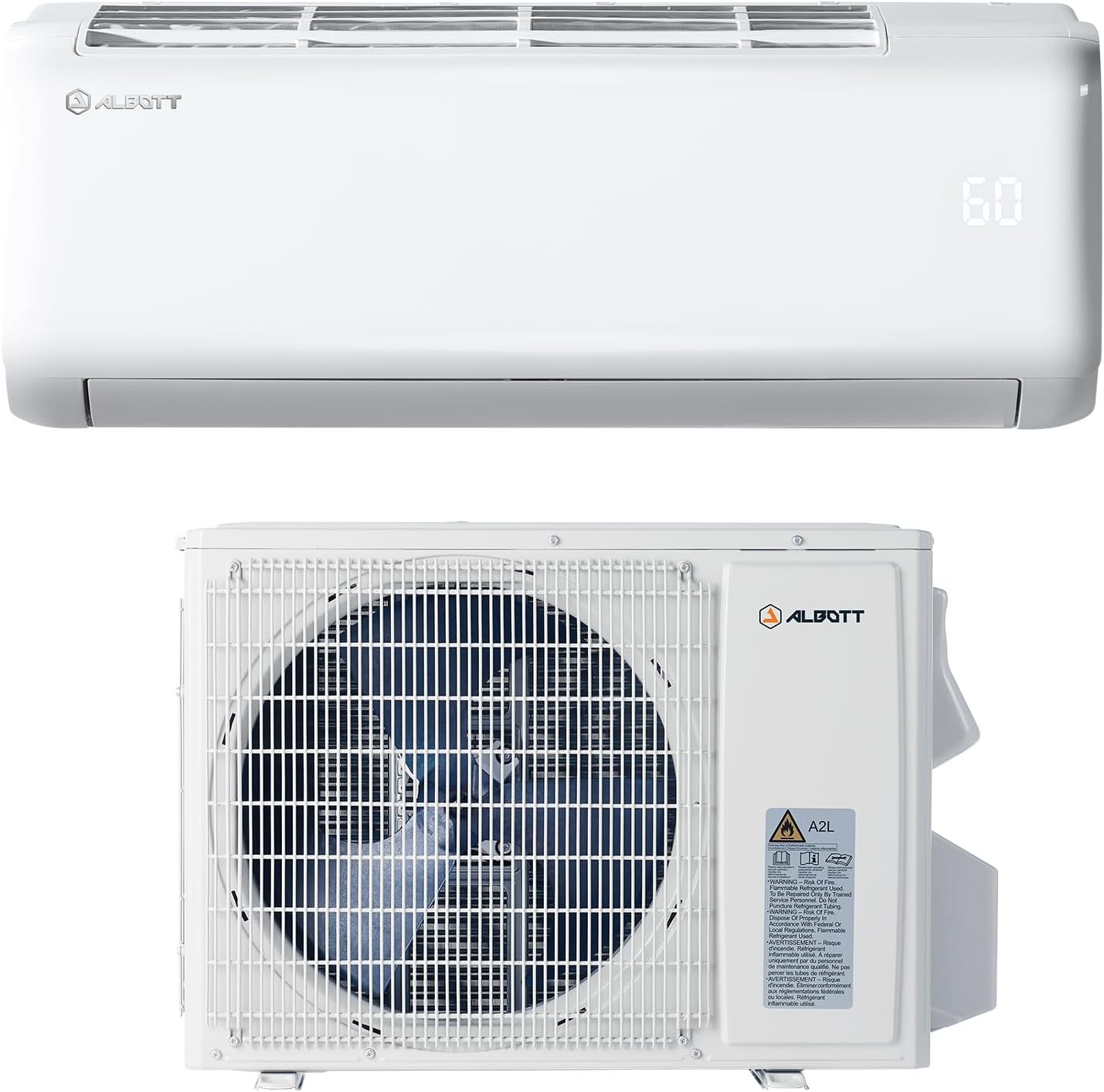 Albott Mini Split Air Conditioner Heat Pump, 9000 BTU 18.5 SEER2 220V Inverter Ductless Wall AC Unit Cools Rooms up to 450 Sq. Ft, 14.8ft Installation Kit, White
