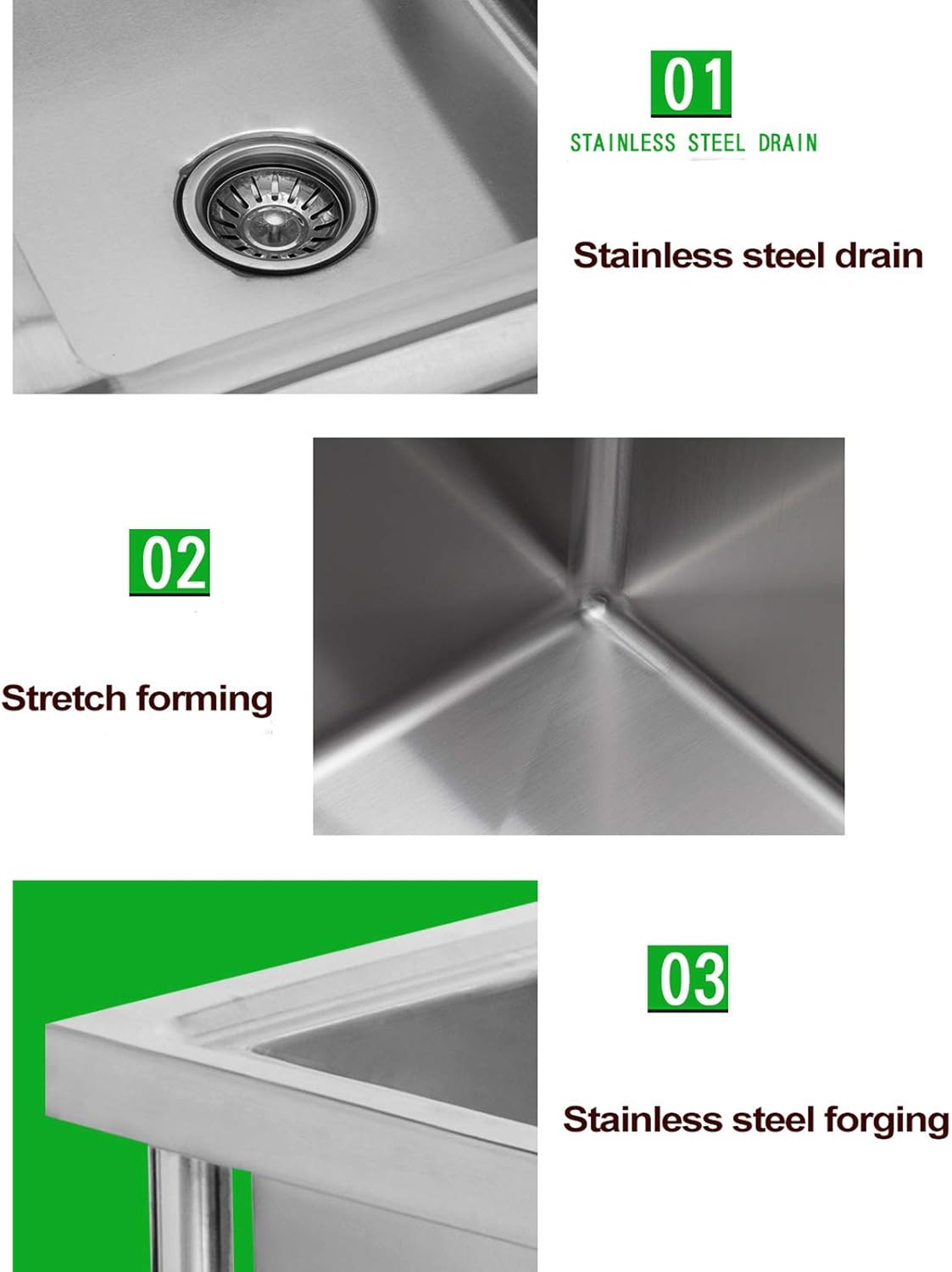 Commercial Kitchen Sink, Stainless Steel appliances with Faucet Kitchen Restaurant Dining Sink, Laundry Room Basement Garage