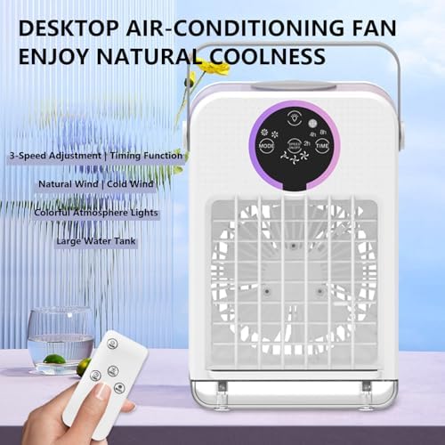 Dual Mode Water Air Conditioner, Aire Acondicionado Portatil, with 700ml Visible Water Tank and Colorful Touch Screen, 3-Speed Timing Speed Adjustment, Noise ≤50db
