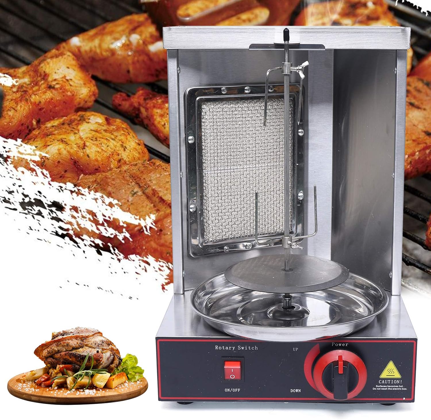 Commercial Doner Kebab Machine, Vertical Rotisserie Oven Grill, Gas Shawarma Grill Machine, Stainless Steel LPG Roasters Barbecue, Meat Catcher for Restaurant Dinner Home Kitchen Garden